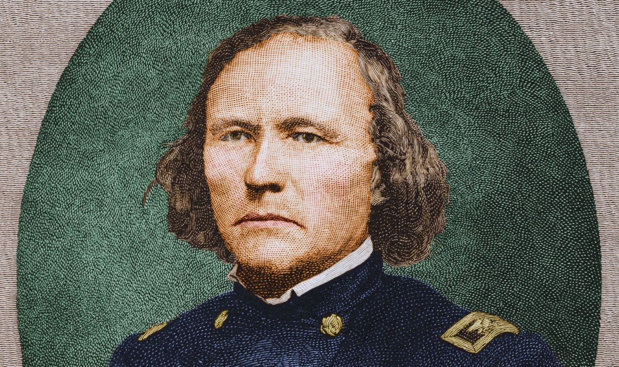 Gettyimages - 77037748, Portrait Of Kit Carson Colorized portrait of American soldier, explorer, and scout Kit Carson (1809 - 1868) 