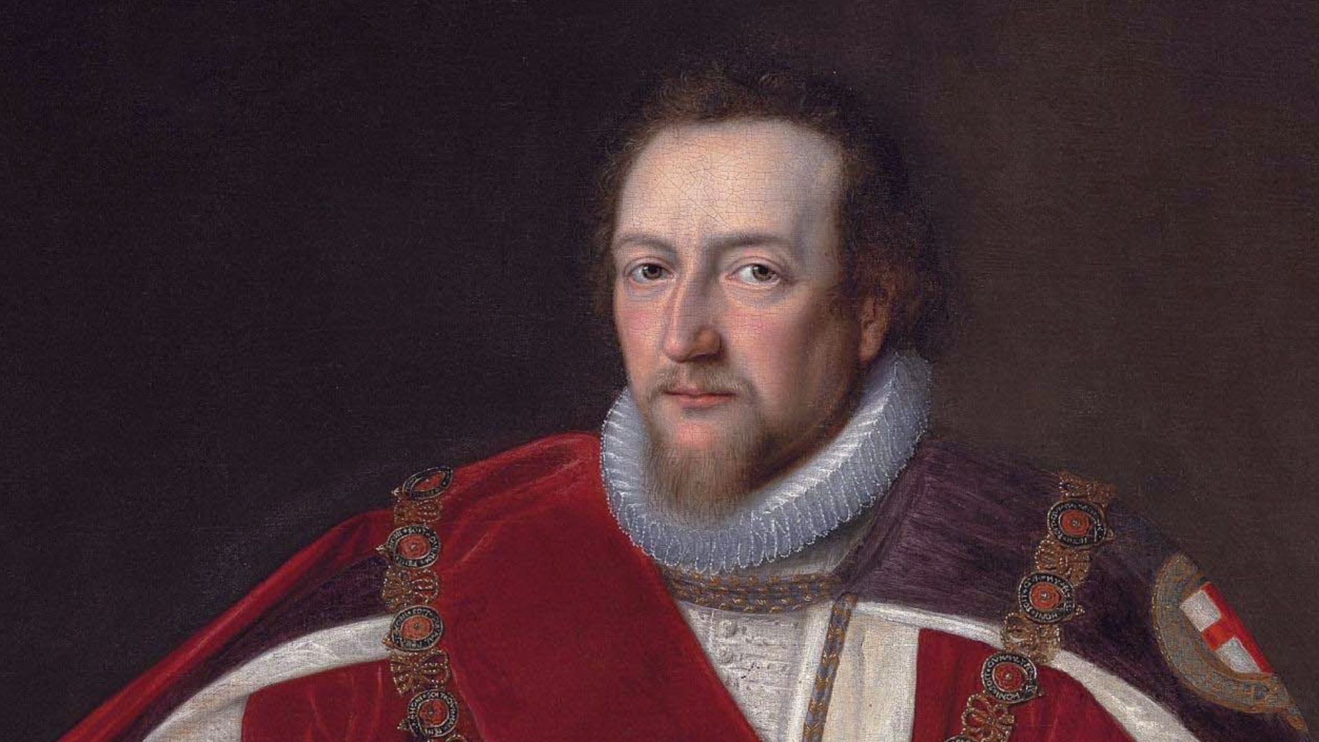 Henry Brooke, 11th Baron Cobham (1564-1618/9) in Garter robes, wearing the chain of the Order of the Garter bearing the pendant of the Greater Saint George
