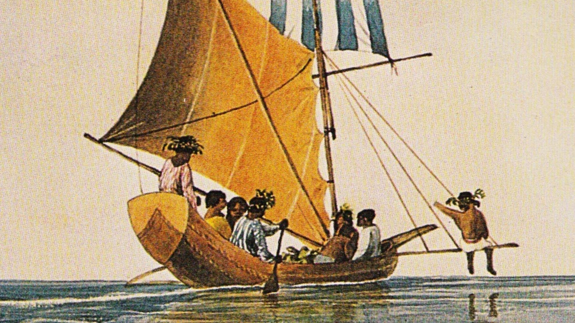 Tahitian sailing canoes.