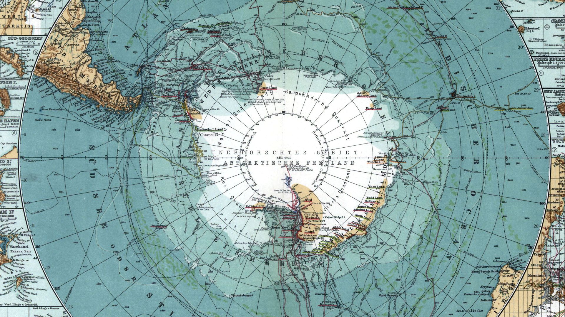 Map of Antarctica. Scale [ca. 1:40,000,000]. Col., 34 x 41 cm.