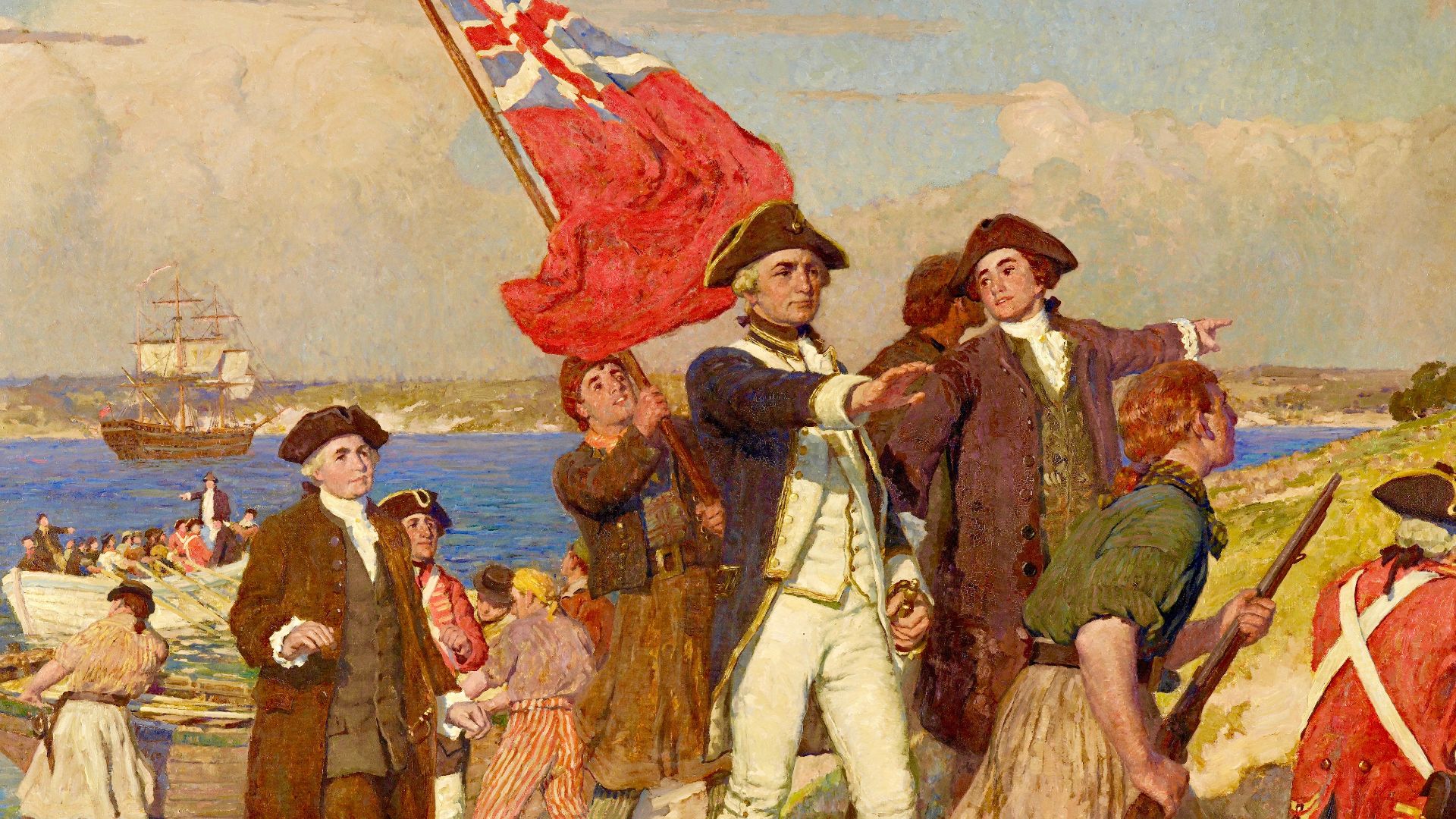 Painting by E. Phillips Fox depicting the landing of Lieutenant James Cook, RN, at Botany Bay, 29 April 1770