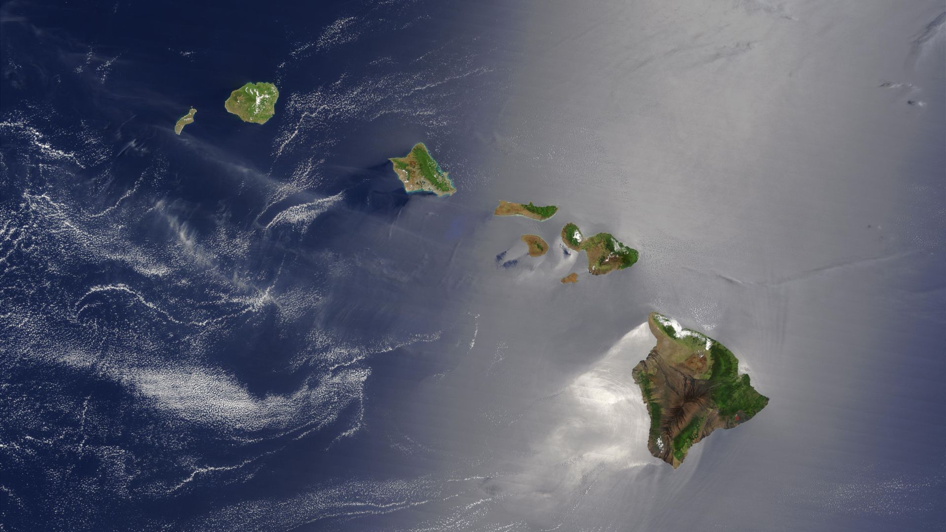 Satellite view of Hawaii archipellago (USA).
Original description from NASA: