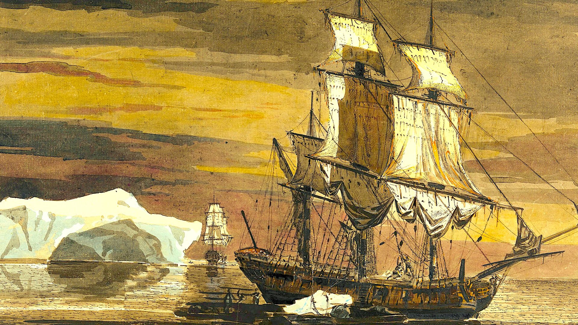 Captain Cook's ships the Resolution and Adventure taking in ice for water, 4 Jan, 1773, William Hodges, from original watercolor, State Library of New South Wales, SAFE/PXD 11