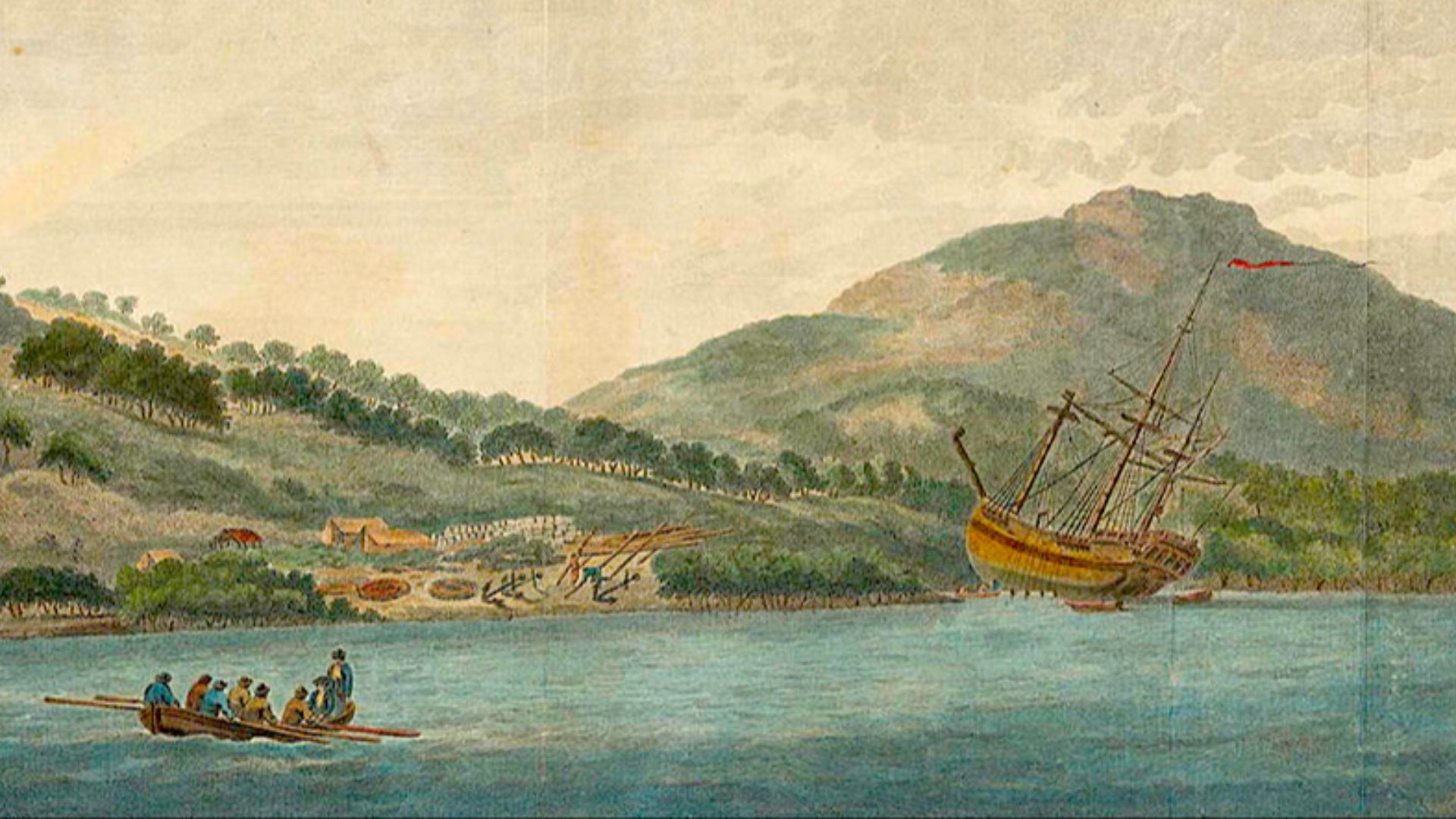 HMS Endeavour careened for repairs, 1770 Australia