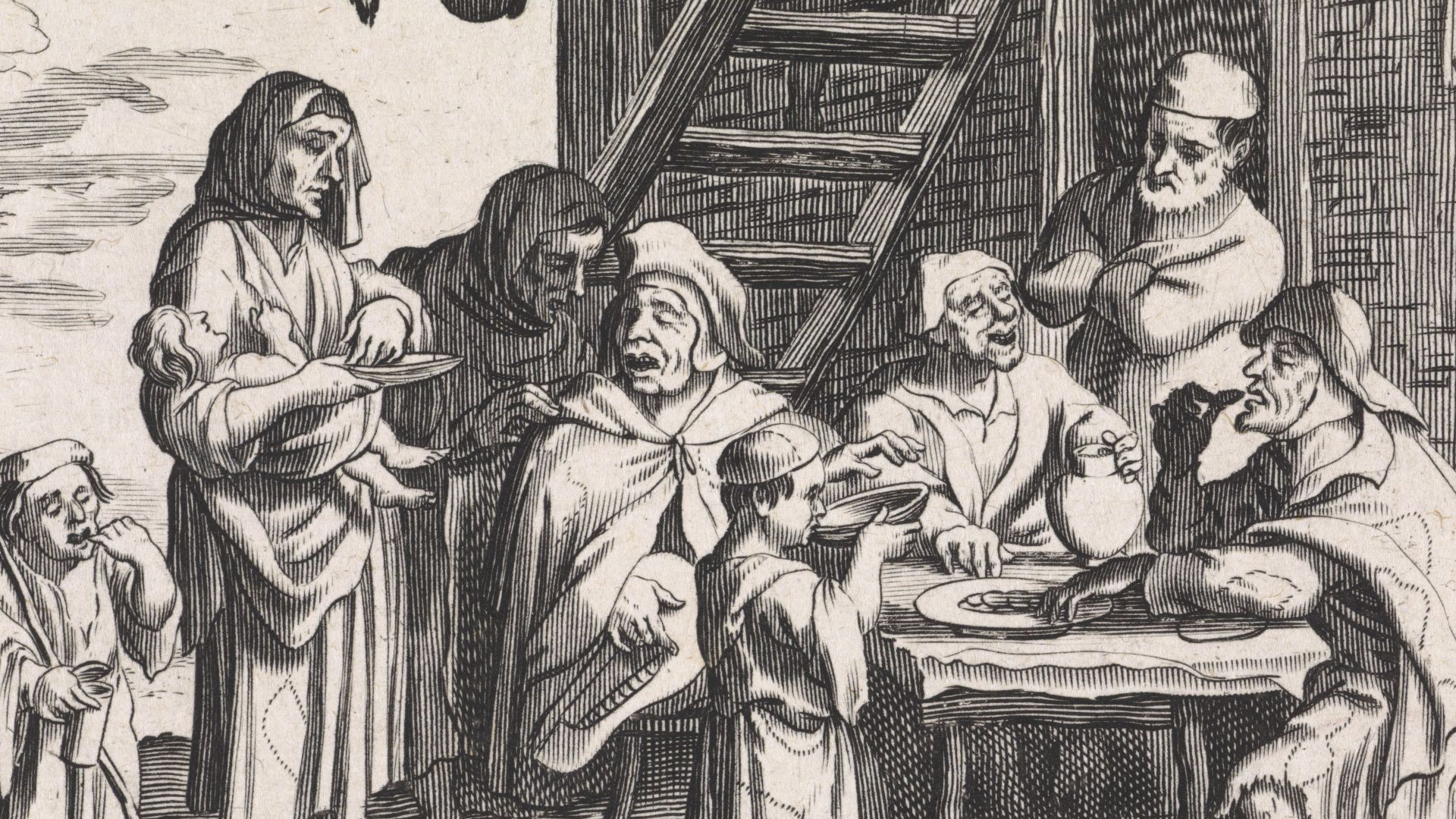 File:Cornelis de Wael - Blind people eating in front of an inn.jpg