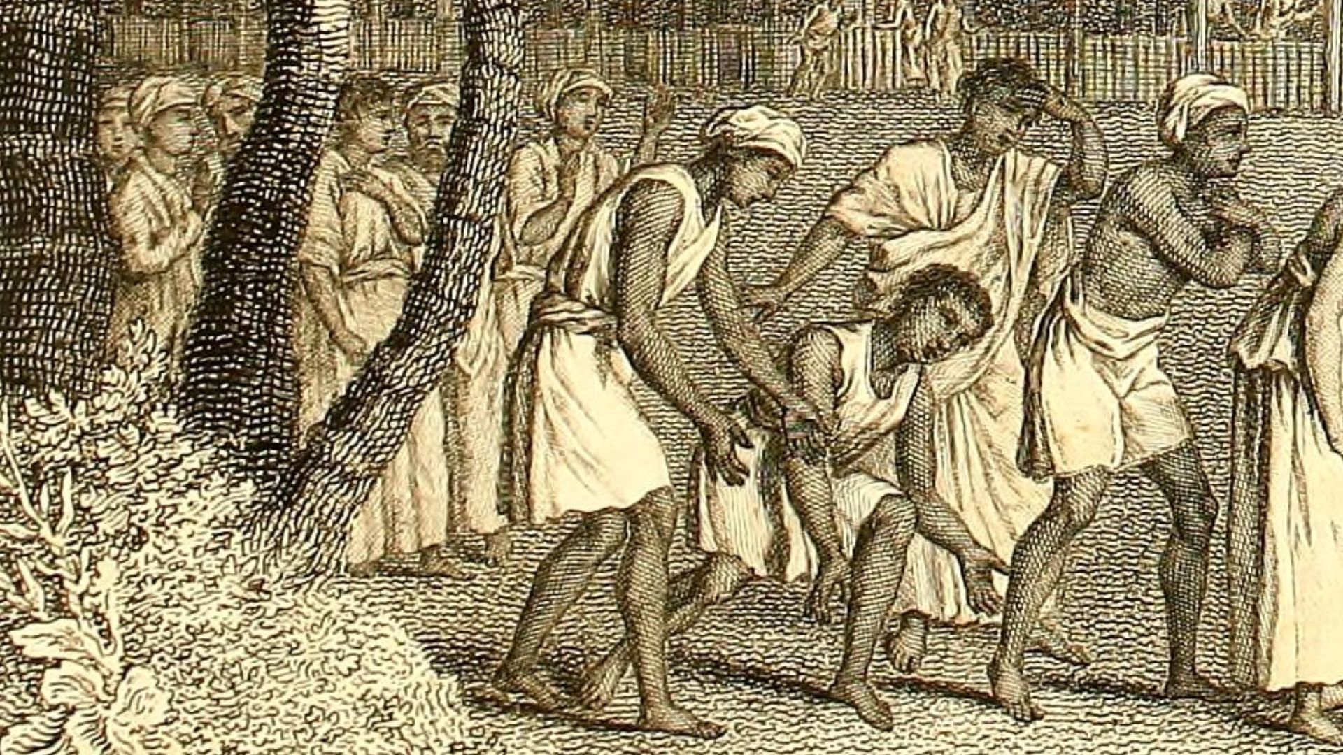 Artist impression of the encounter of Samuel Wallis with Queen Oberea (Purea) of Tahiti