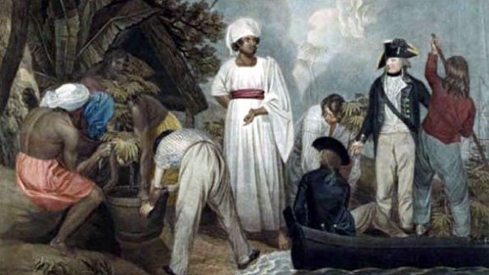 Transplanting of the bread-fruit trees from Otaheite. Painted and engraved by T Gosse. London, T Gosse 1796.