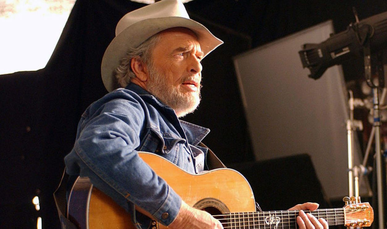 Merle Haggard on the set of the video shoot for Marty Stuart's 