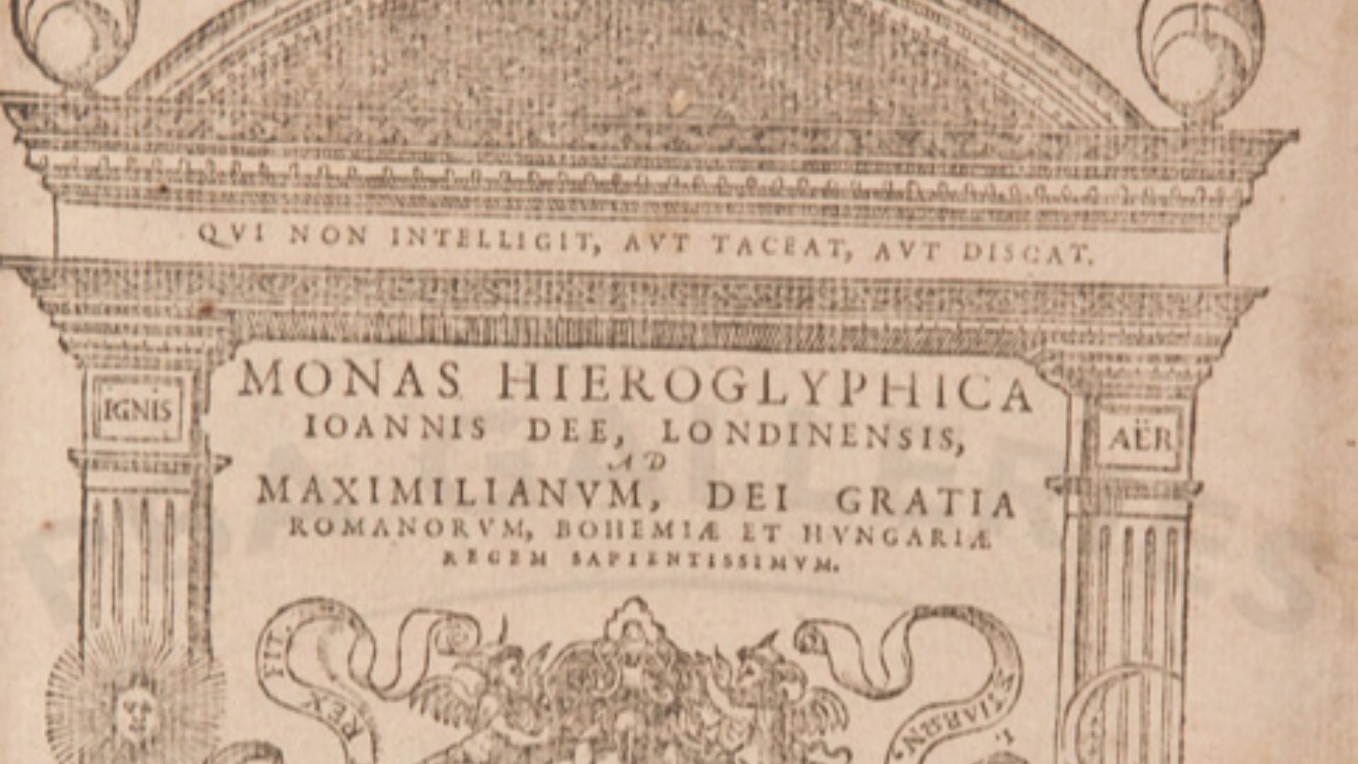 Frontispiece of the ‘Monas Hieroglyphica’ by John Dee, printed by Willem Silvius in Antwerp, 1564.