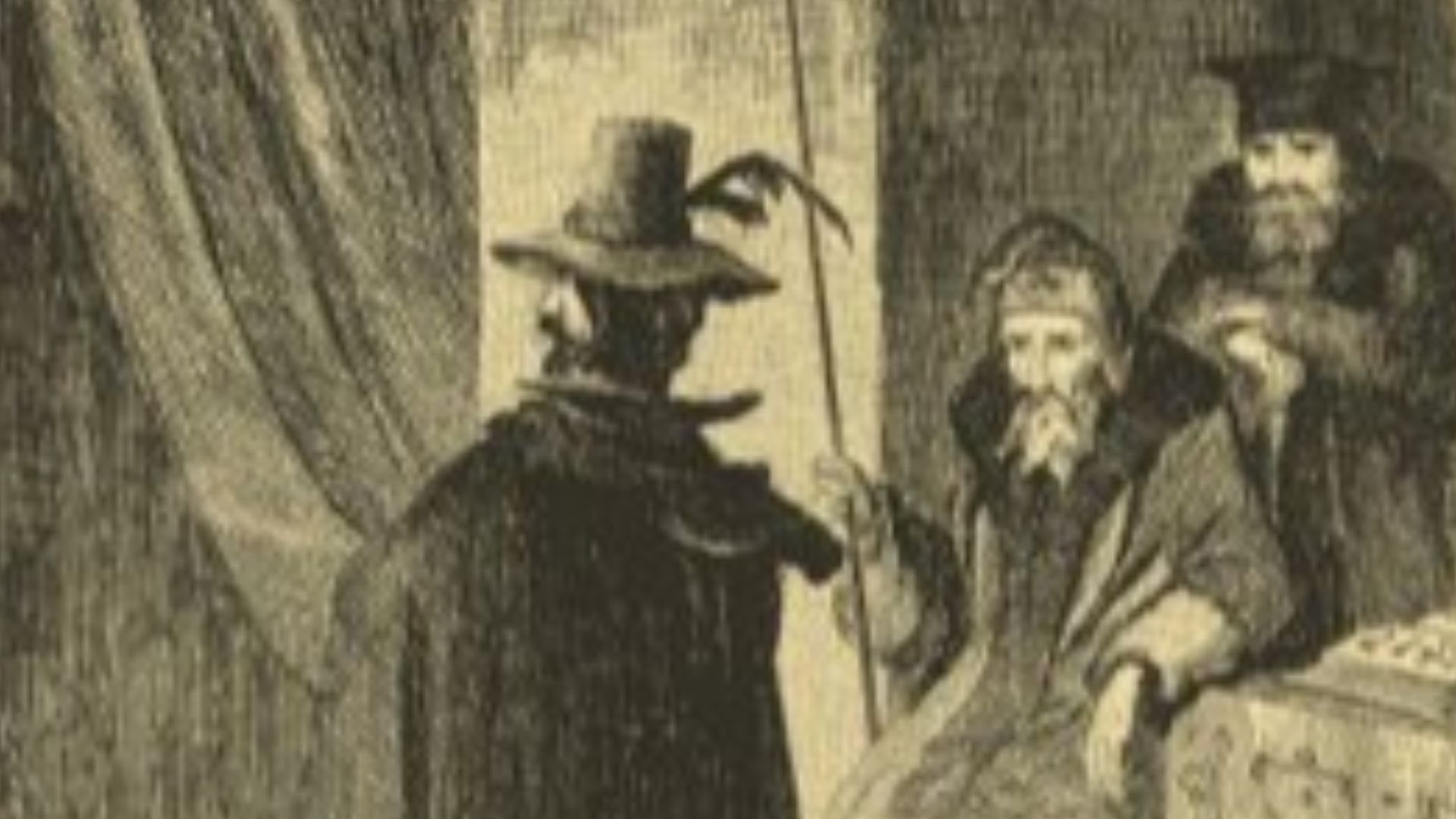Doctor Dee, in conjunction with his Seer Edward Kelley, exhibiting his magical skill to Guy Fawkes. Made by George Cruikshank (1792-1878).