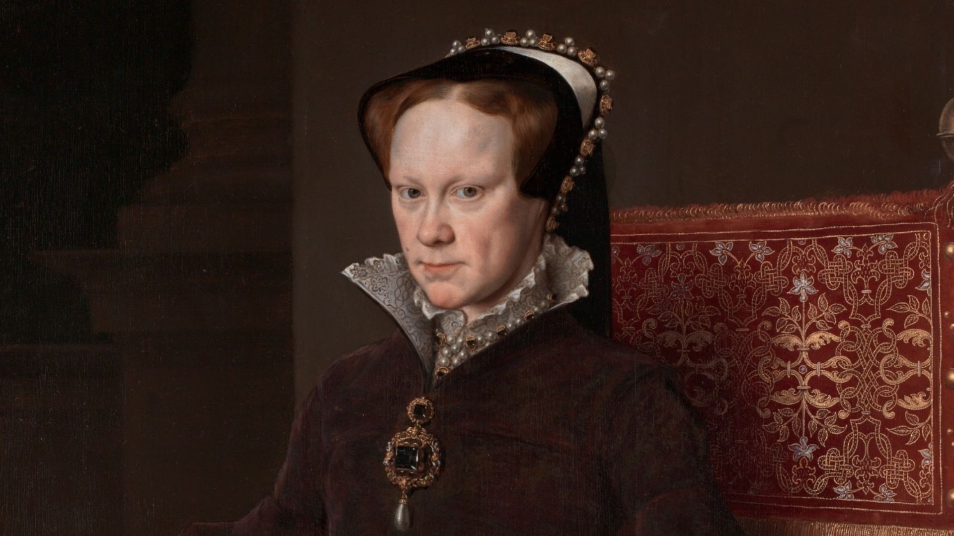 Retrato de la reina María I de Inglaterra (1516-1558), más conocida como María Tudor, que fue hija del rey Enrique VIII de Inglaterra y de la reina Catalina de Aragón y reina consorte de España por su matrimonio con Felipe II, hijo del emperador Carlos I de España.