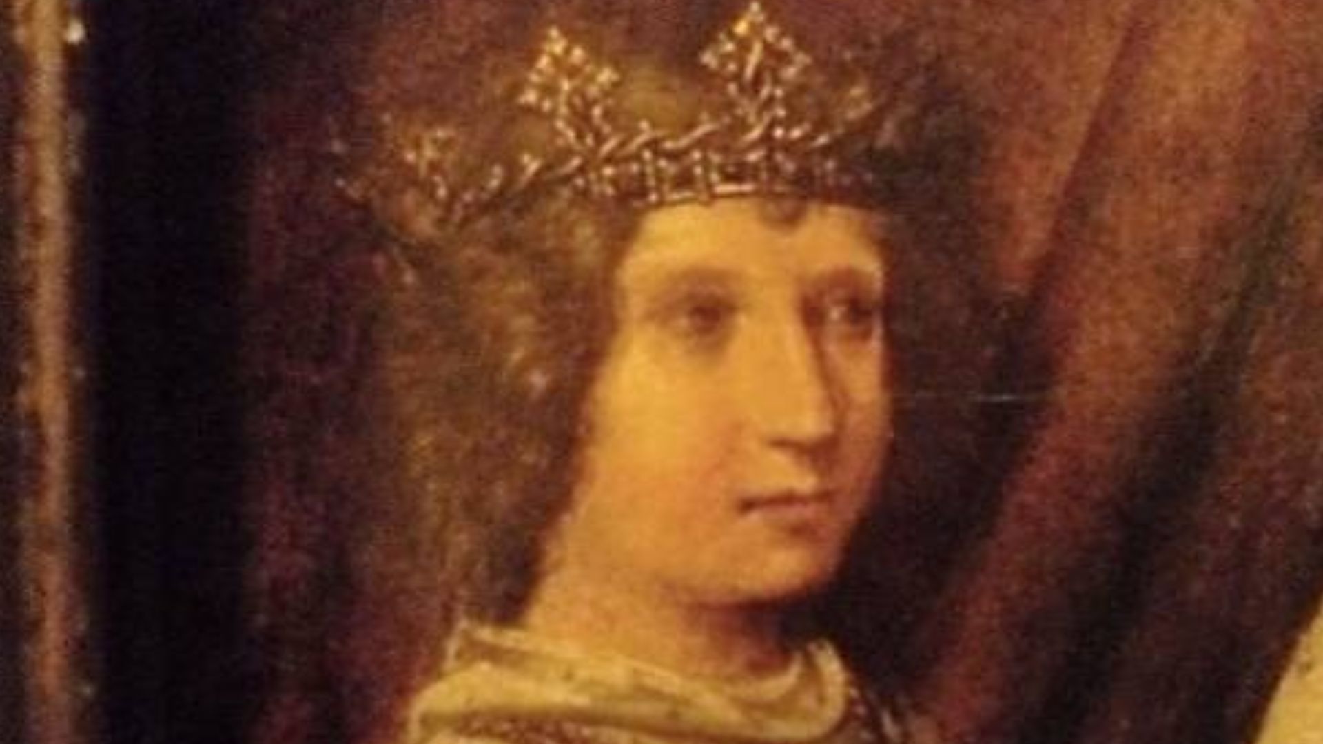 Detail of a painting showing Henry VII, Elizabeth of York and their children. Their son Edmund Tudor died in childhood, yet was painted as a young boy in this picture.