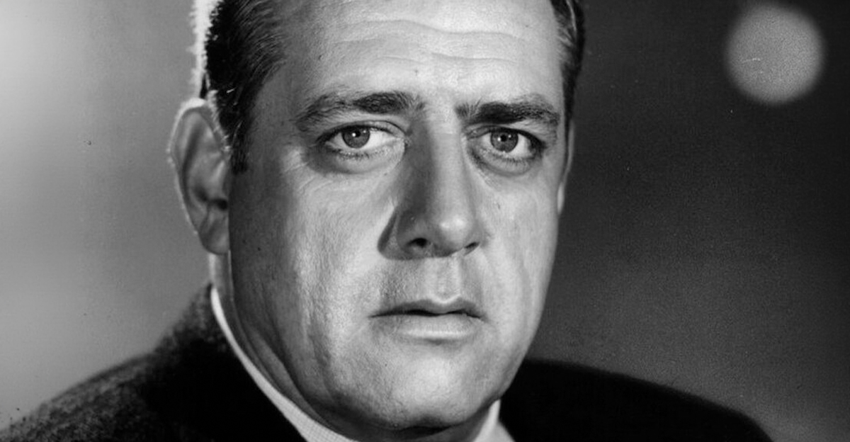 Black and white image of Raymond Burr
