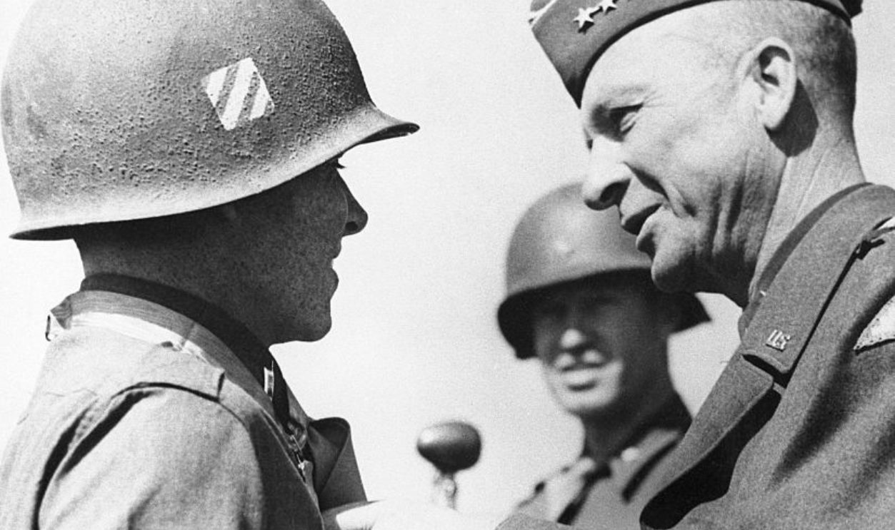 (Original Caption) 1945-Europe: ANOTHER MEDAL FOR MOST DECORATED AMERICAN SOLDIER. General Alexander Patch of the U.S. 7th Army decorates Lt. Audie Murphy of Farmersville, Texas with the Congressional Medal of Honor.. Lt. Murphy is the most decorated American soldier, holder of every decoration for bravery save the legion of merit. He rose from the rank of private to become a company commander in 30 months of combat duty with the veteran third division.