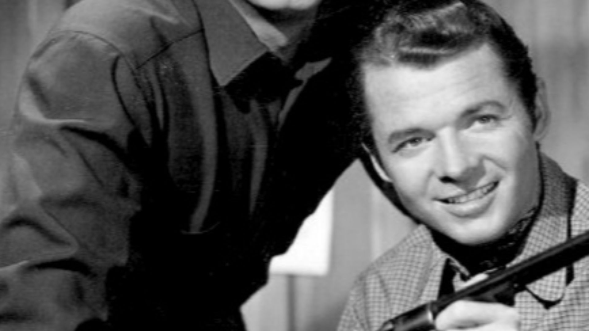 Photo of Guy Mitchell (left) and Audie Murphy from the television program Whispering Smith.
