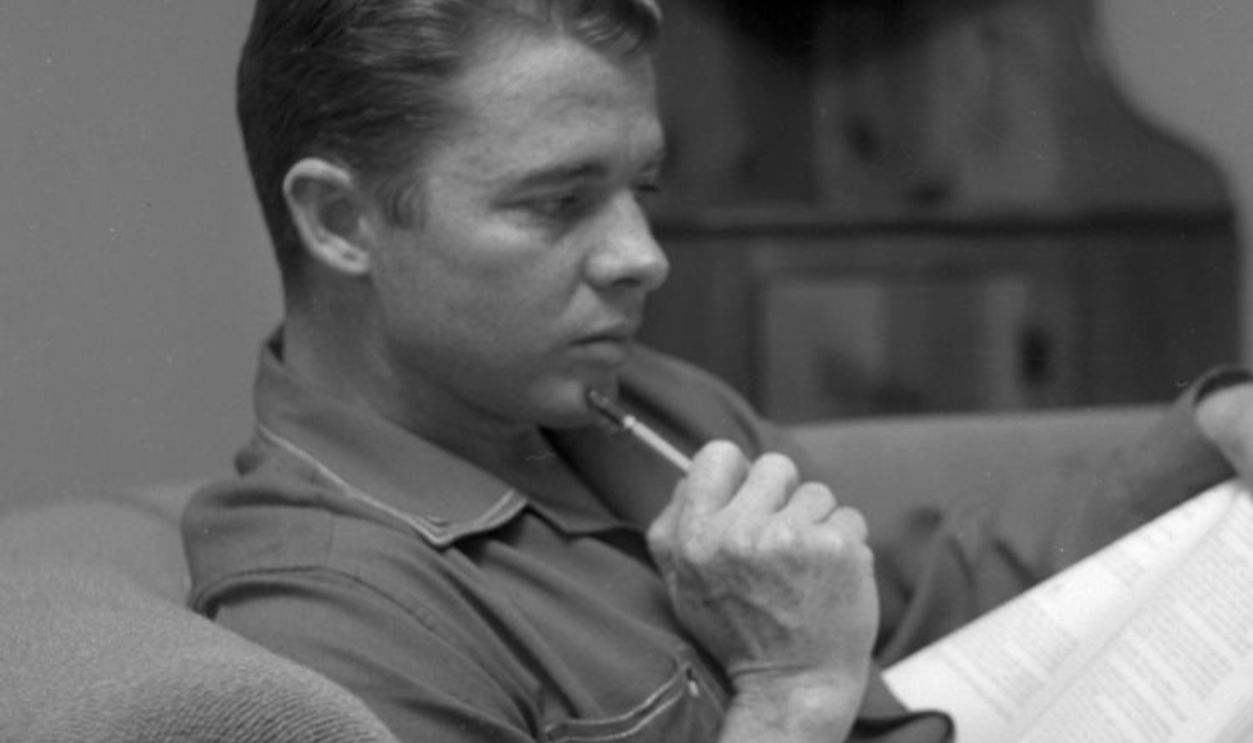 PERRIS,CALIFORNIA - CIRCA 1954: Audie Murphy poses in Perris,CA. 