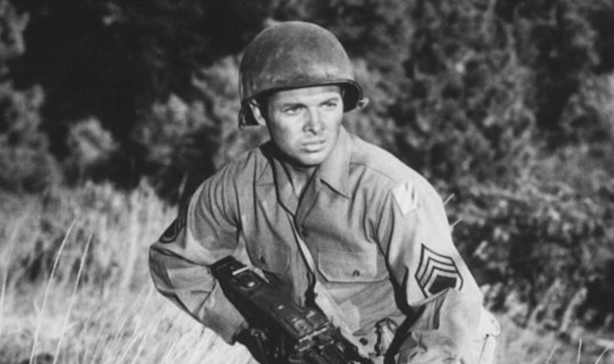 Audie Murphy in a scene from the autobiographical World War 2 film 'To Hell and Back', 1955.