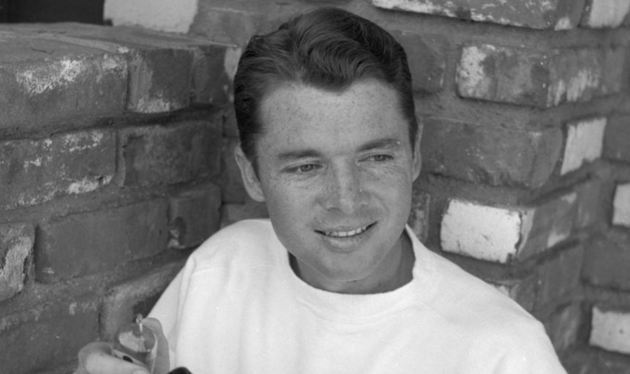PERRIS,CALIFORNIA - CIRCA 1954: Audie Murphy poses in Perris,CA. 