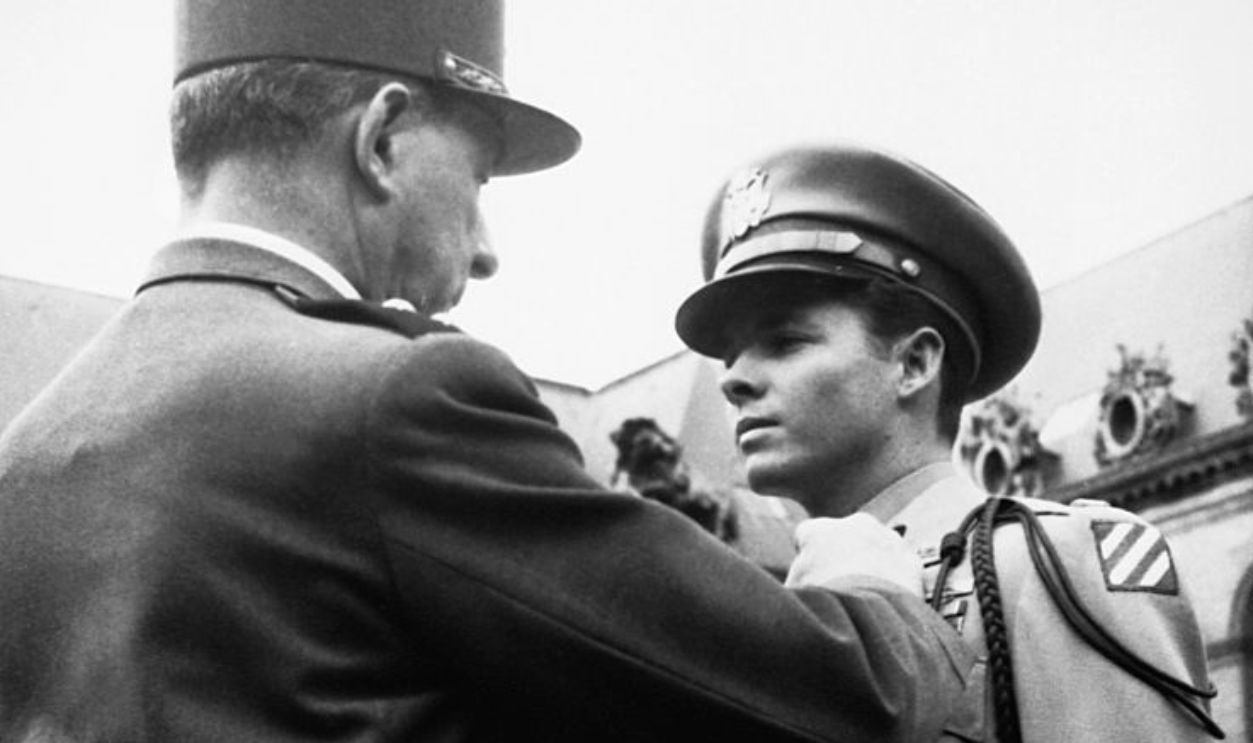 France honors American soldier Audie Murphy with the Legion d'Honneur. Murphy was the most-decorated American soldier in World War II.
