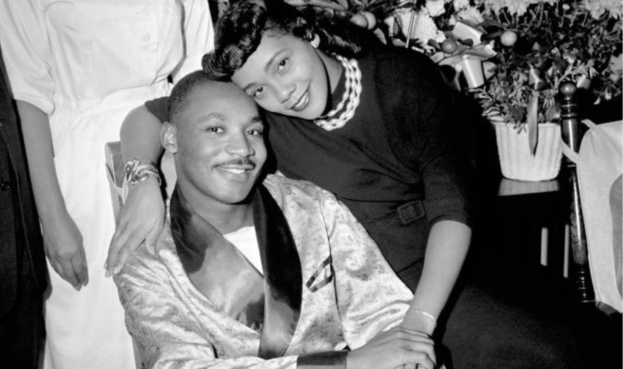 (L-R) Alberta Williams King (1904 - 1974), mother of MLK, American civil rights activist and Baptist minister Reverend Ralph Abernathy, nurse Louise Stone, and American author, activist, and civil rights leader Coretta Scott King (1927 - 2006), surround American Baptist minister and activist Martin Luther King Jr. (1929 - 1968) in his first public appearance after being stabbed in the chest in Harlem, New York, September 30, 1958. King was stabbed while signing copies of his book Stride Toward Freedom in Blumstein's department store in Harlem by Izola Curry.