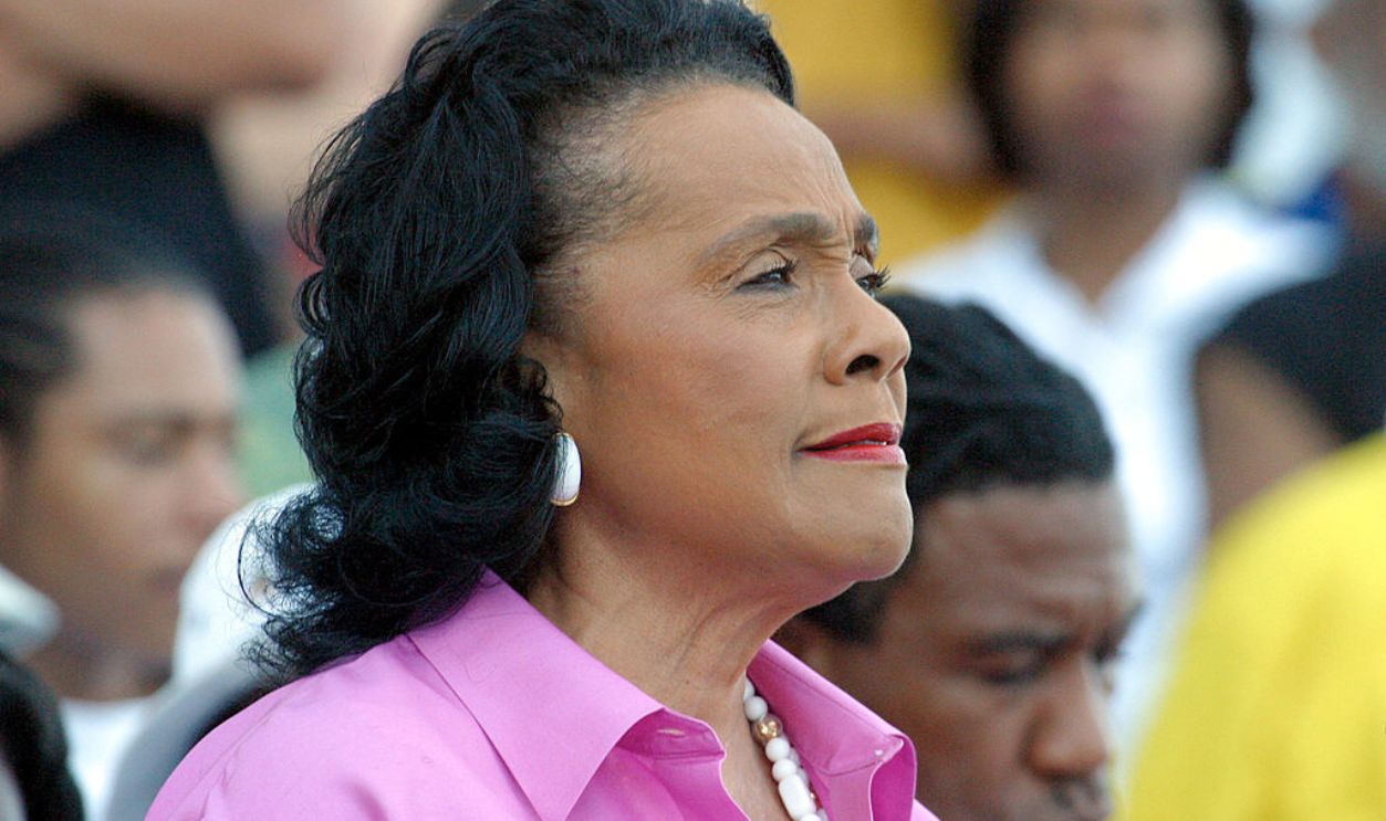 To mark the 40th anniversary of the March on Washington, Coretta Scott King speaks at the very spot her husband gave his famous 