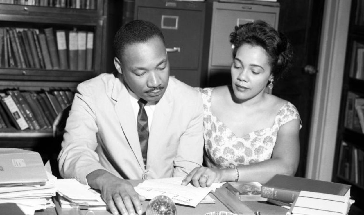 American Baptist minister and activist Martin Luther King Jr. (1929 - 1968) and his wife, American author, activist, and civil rights leader Coretta Scott King (1927 - 2006) at his office in Atlanta, Georgia, July 1962.
