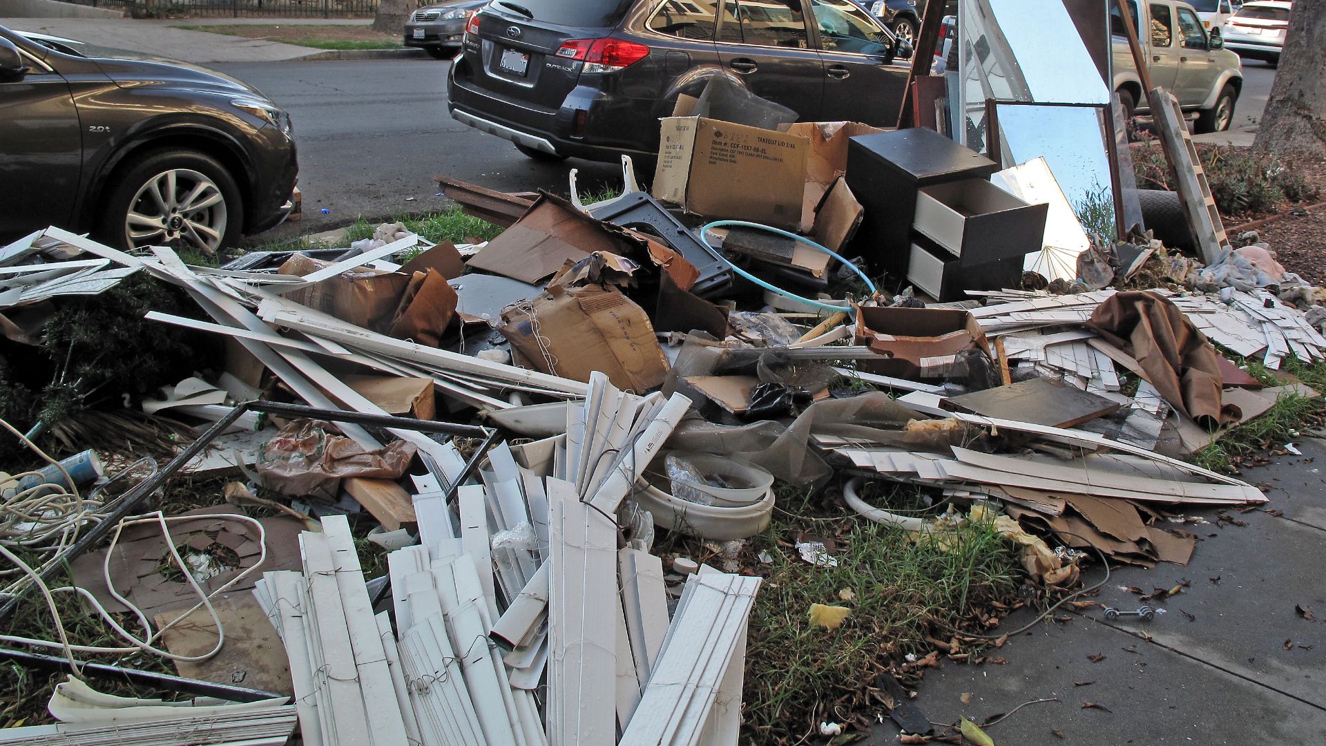 Debris from cleaning out an apartment prior to rehabbing it