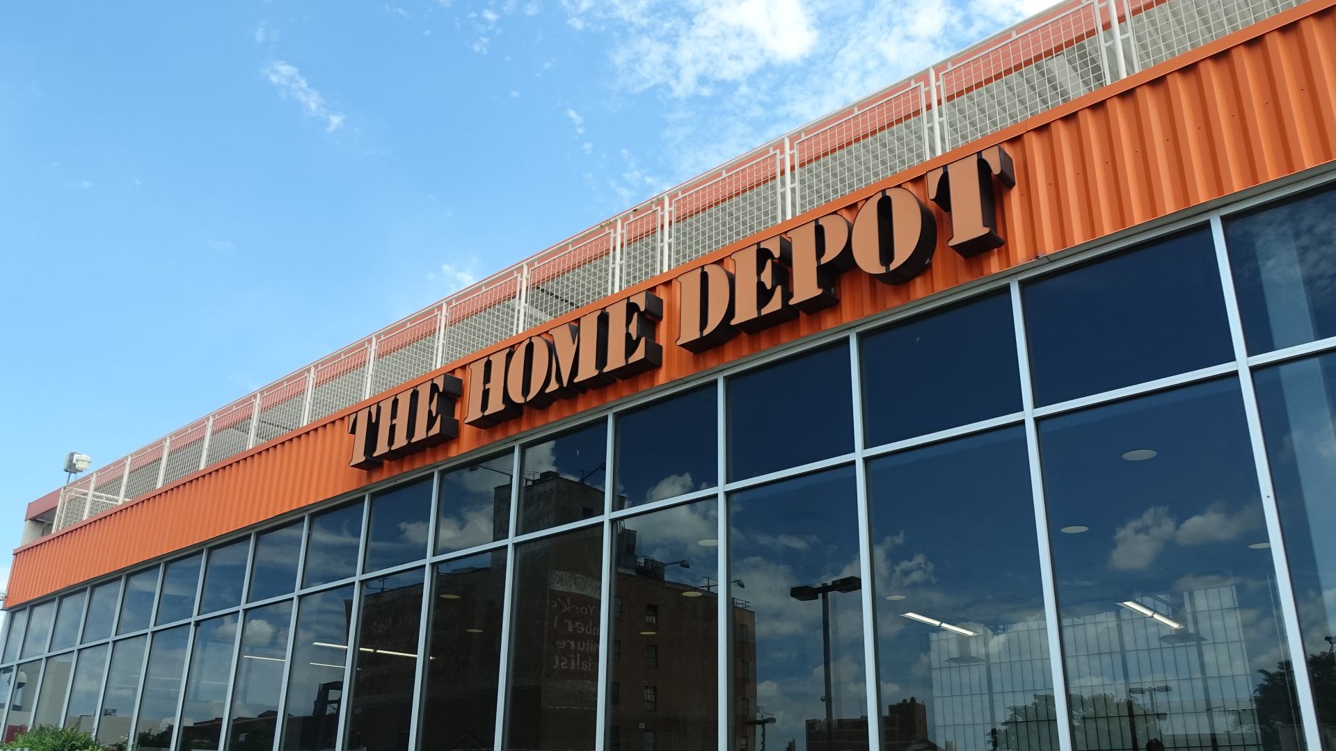 The entrance from rooftop parking lot into the Jamaica Home Depot, above Archer Avenue between Merrick Boulevard and 168th Street in Jamaica, Queens. This reminds me of the former Douglaston Plaza Macy's, which had (or still has I suppose) a similar box roof access point.