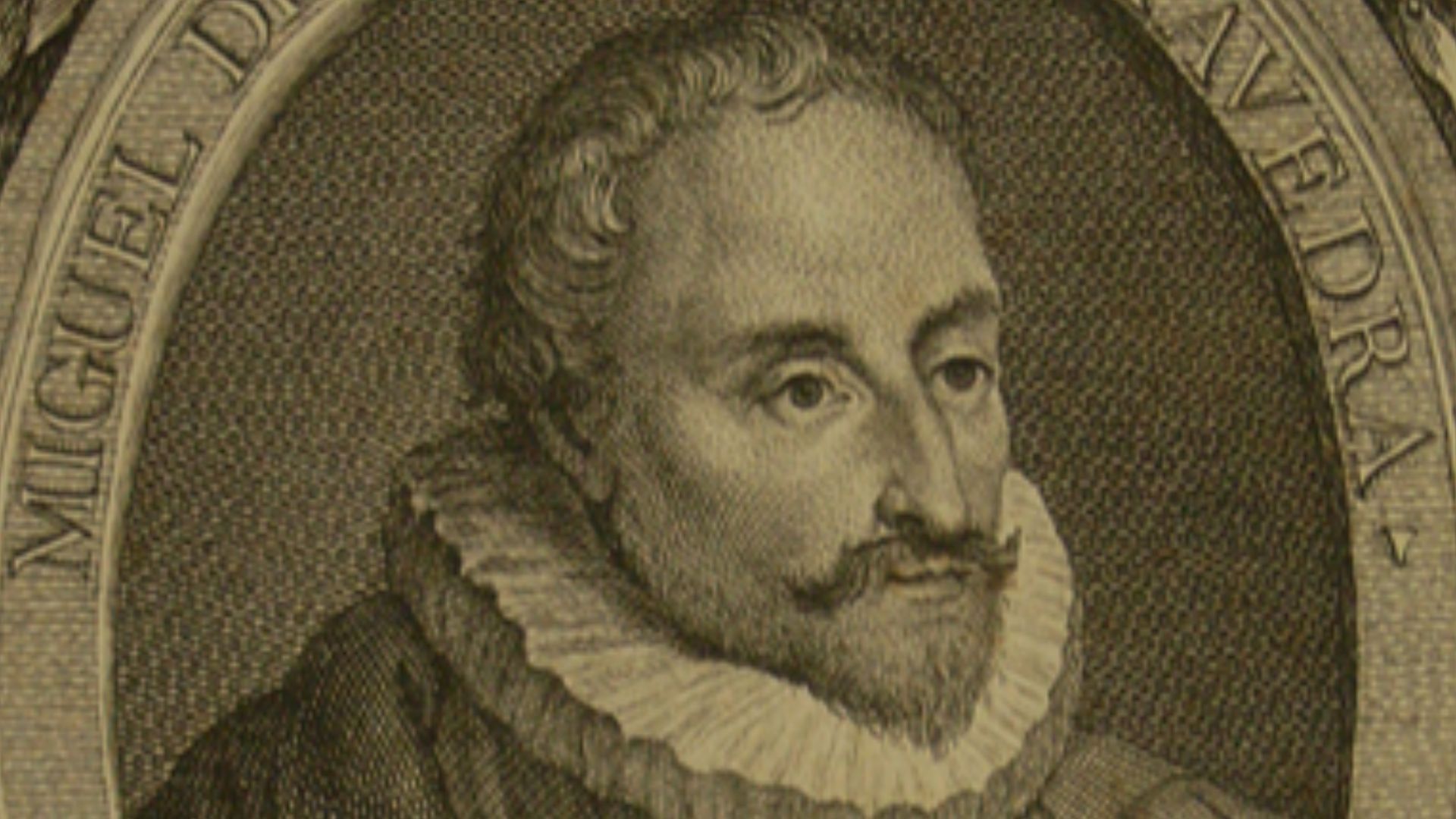 Retrato de Miguel de Cervantes. Inscripción: Lo grabó Mariano Brandi, pensionado de la Real Academia de San Carlos de Valencia. Universidad de Navarra
