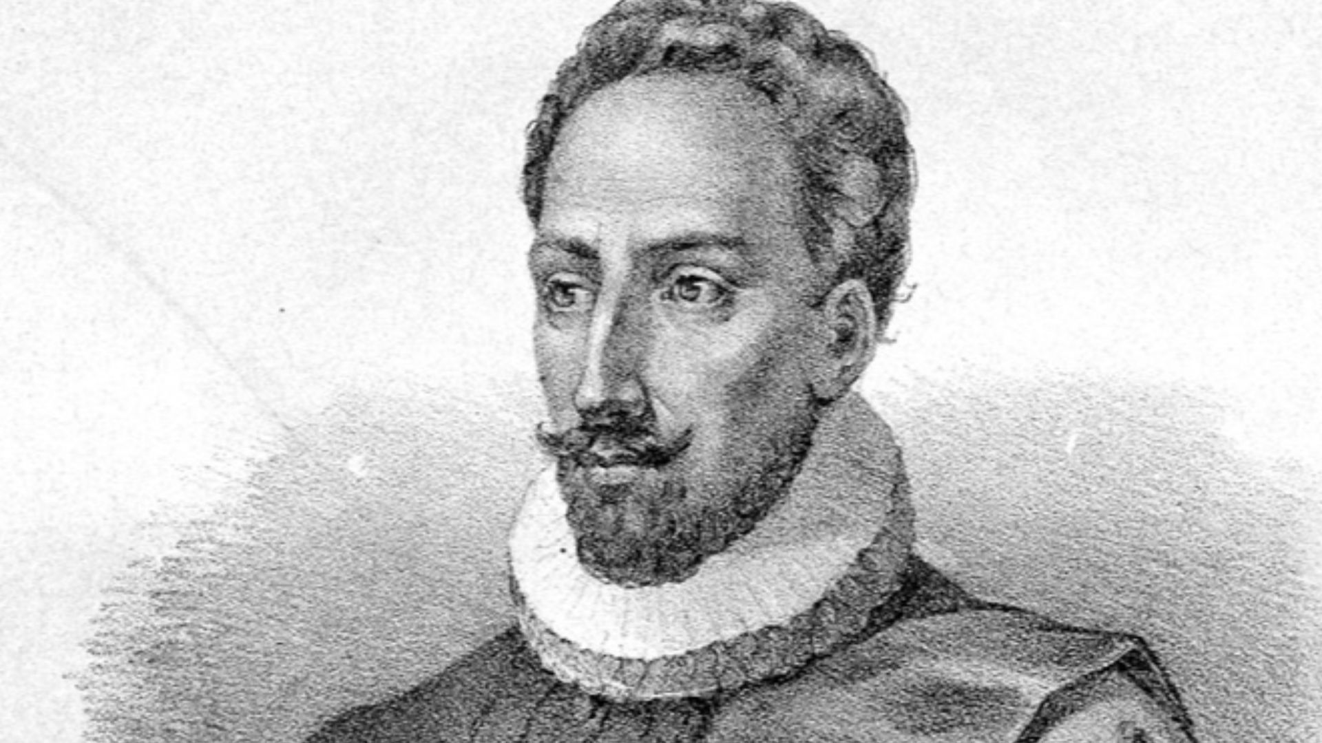 Lithograph of Miguel de Cervantes. Note: there are no contemporary images of Cervantes, only portraits made after his death.