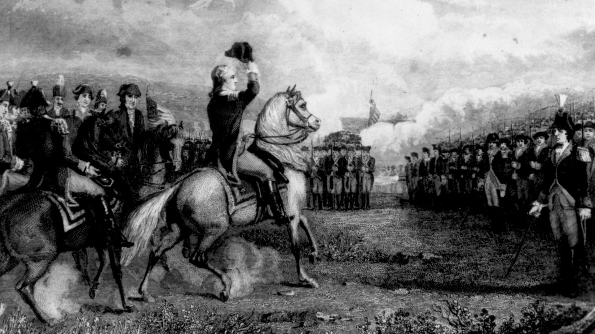 George Washington taking command of the Continental Army.