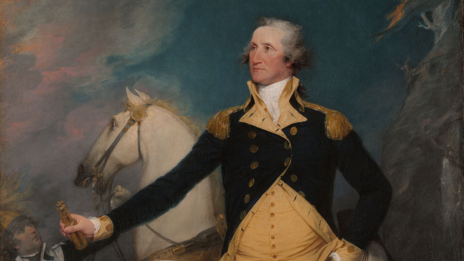 General George Washington at Trenton on the night of January 2, 1777, after the Battle of the Assunpink Creek, also known as the Second Battle of Trenton, and before the Battle of Princeton.