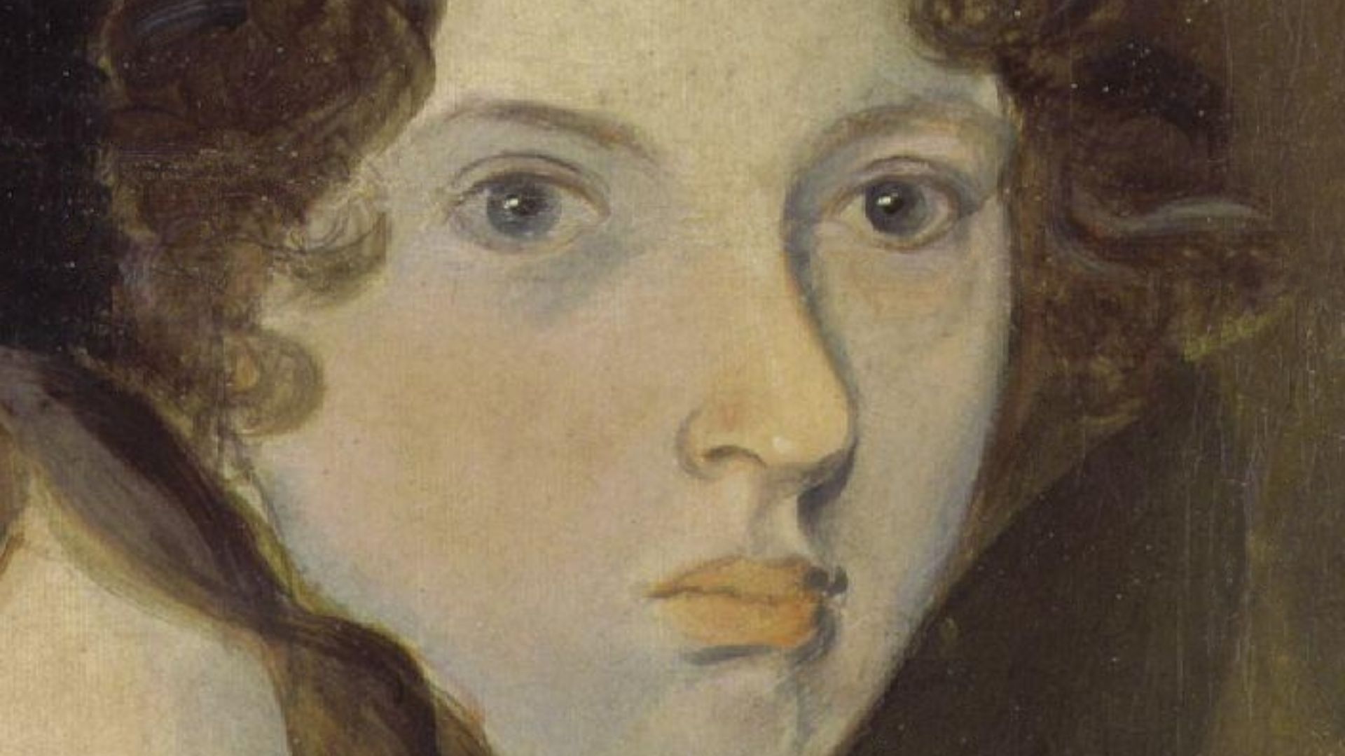 Emily Brontë, as painted by her brother Patrick Branwell Brontë (died 1848), from a portrait with her sisters. See source website for additional information.