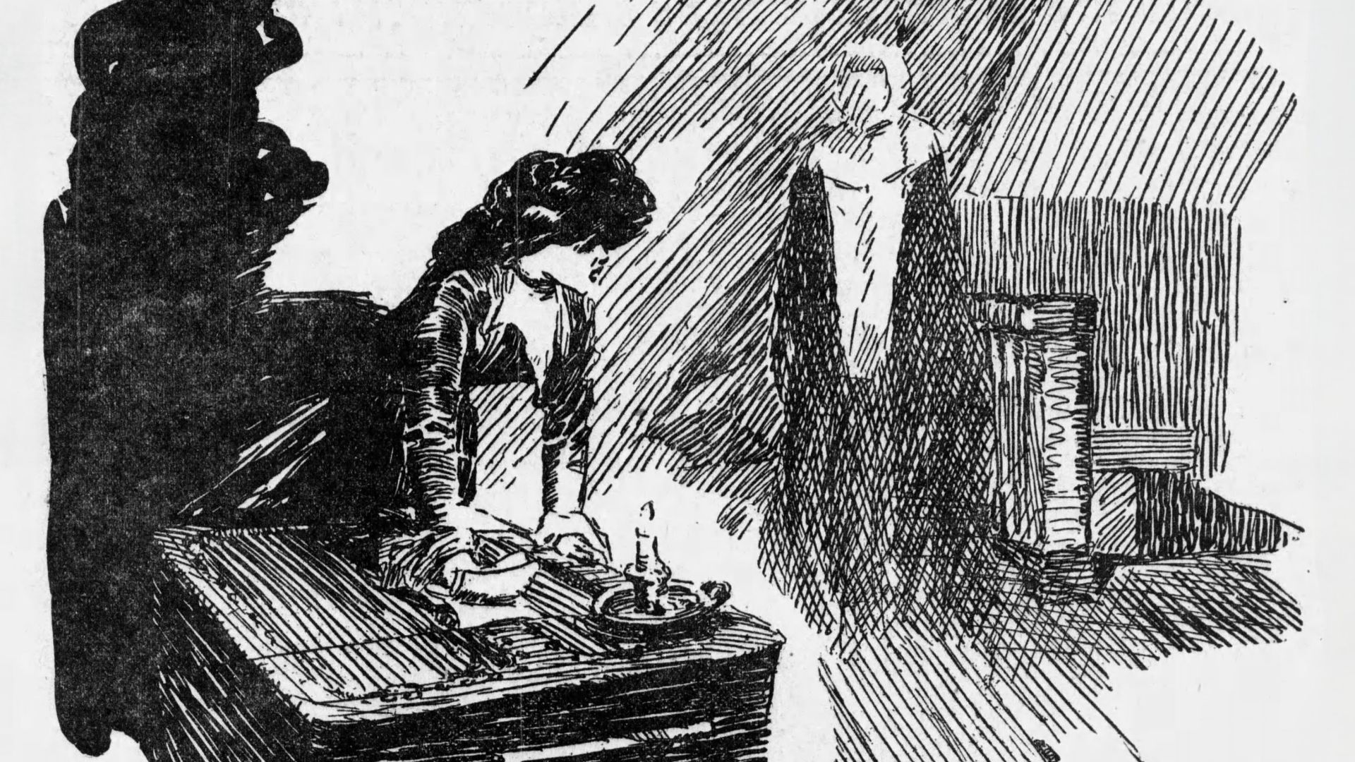 Illustration of a scene from Villette, taken from an abridged version of Charlotte Brontë's novel, appearing in The Duluth News Tribune, February 14, 1909.