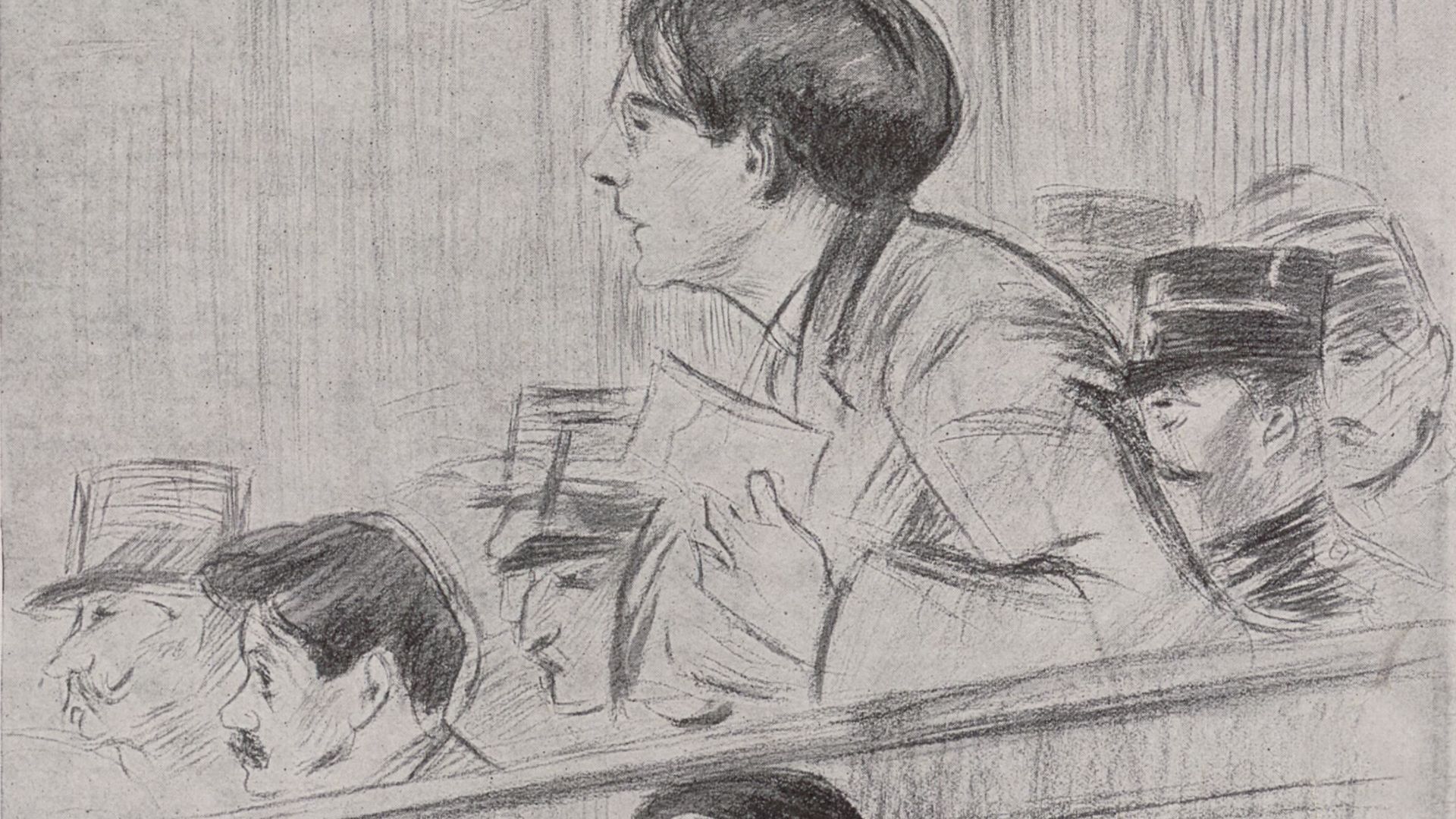Courtroom sketch of Raymond Callemin‎ by Paul-Charles Delaroche