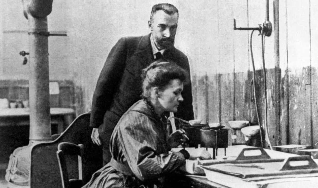 Undated picture showing Marie Curie-Skolodowska with Pierre Curie, working in their laboratory in Paris. Marie Curie and her husband, the French physicist, Pierre Curie, were the discoverers of radium and won the Nobel prize for physics in 1903. Pierre Curie was born in Paris 15 May 1859 and his most important contributions to physics was the discovery that the magnetic properties of substances change at certain temperature, known as the 