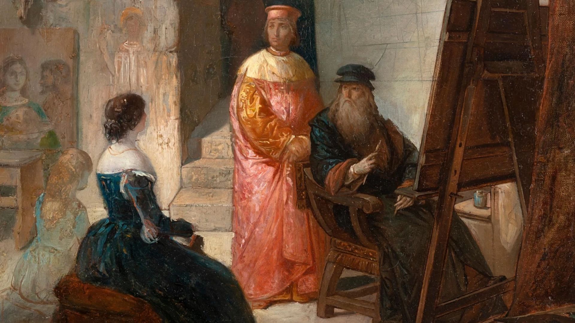 La bella Cecilia Gallerani dipinta da Leonardo da Vinci alla presenza di Ludovico il Moro, Cherubino Cornienti (1816 – 1860)