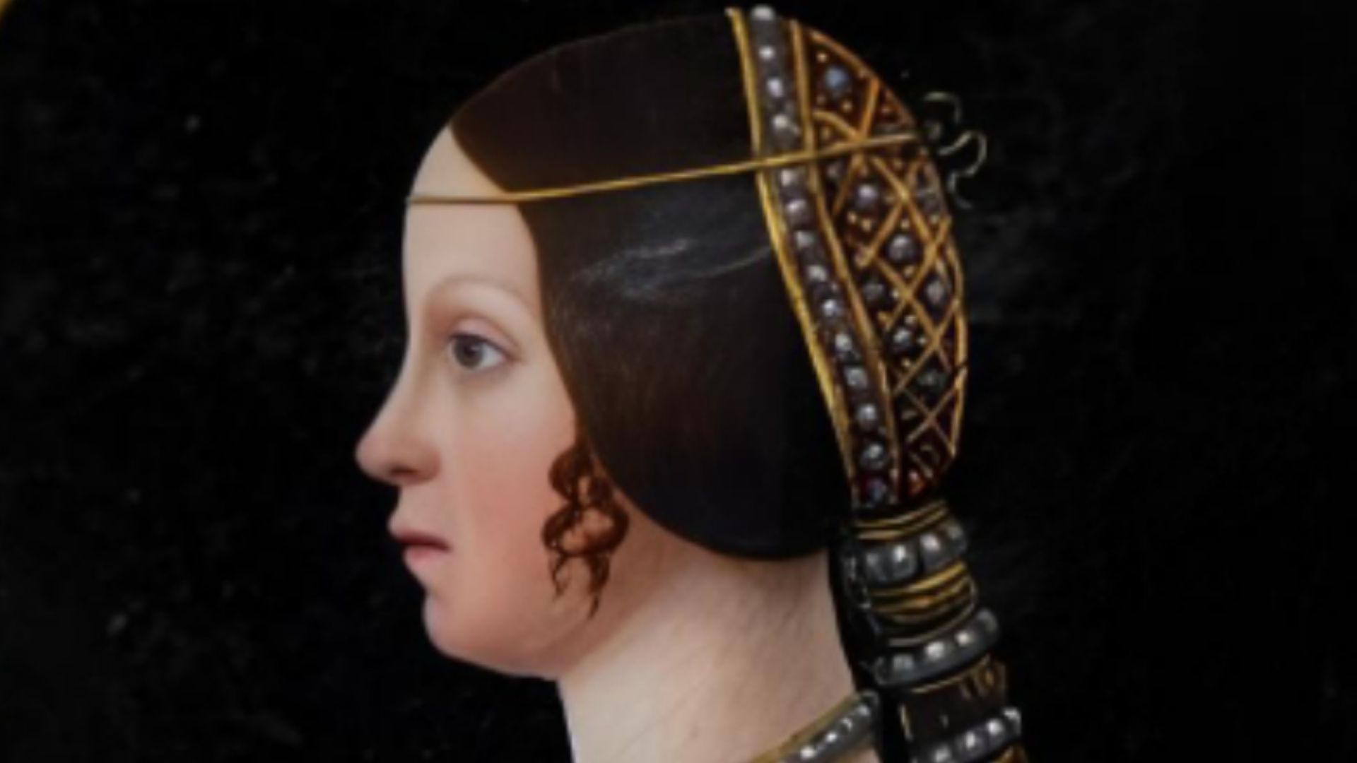 Miniatura di Beatrice d'Este, opera di Giovanni Pietro Birago, contenuta nel diploma di donazione del 28 gennaio 1494, oggi conservato alla British Library di Londra, col quale il marito la infeudava di numerose terre. Contorni ritagliati digitalmente per favorire l'utilizzo come immagine principale della voce.