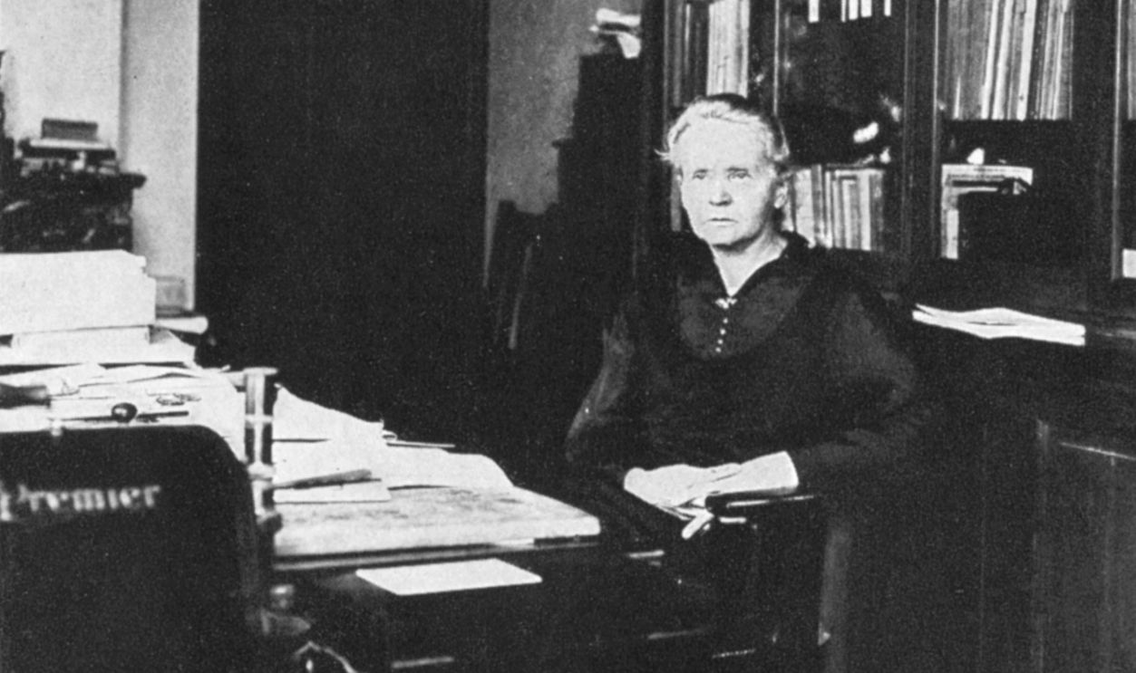 Marie CURIE (1867-1934) Polish-born French physicist in 1925 in her office at the Radium Institute, Paris, of which she was director of research from 1918-1934. 