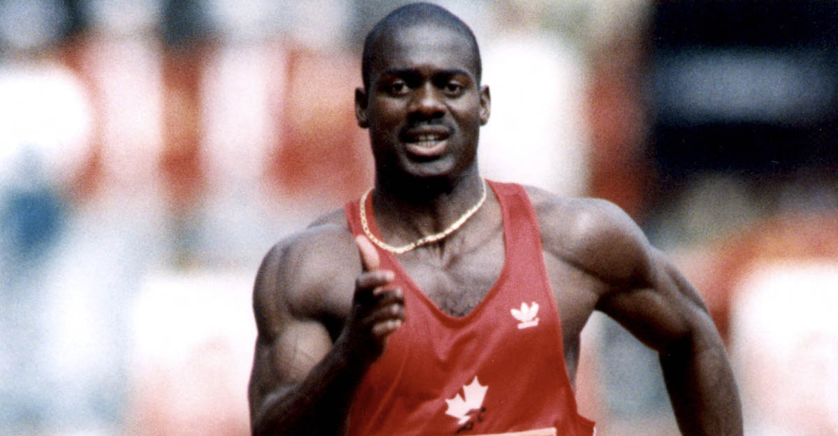 Picture taken 24 September 1988 of the Canadian Ben Johnson during the race in the men's 100 meter dash semi-final at the Seoul Olympic Games.