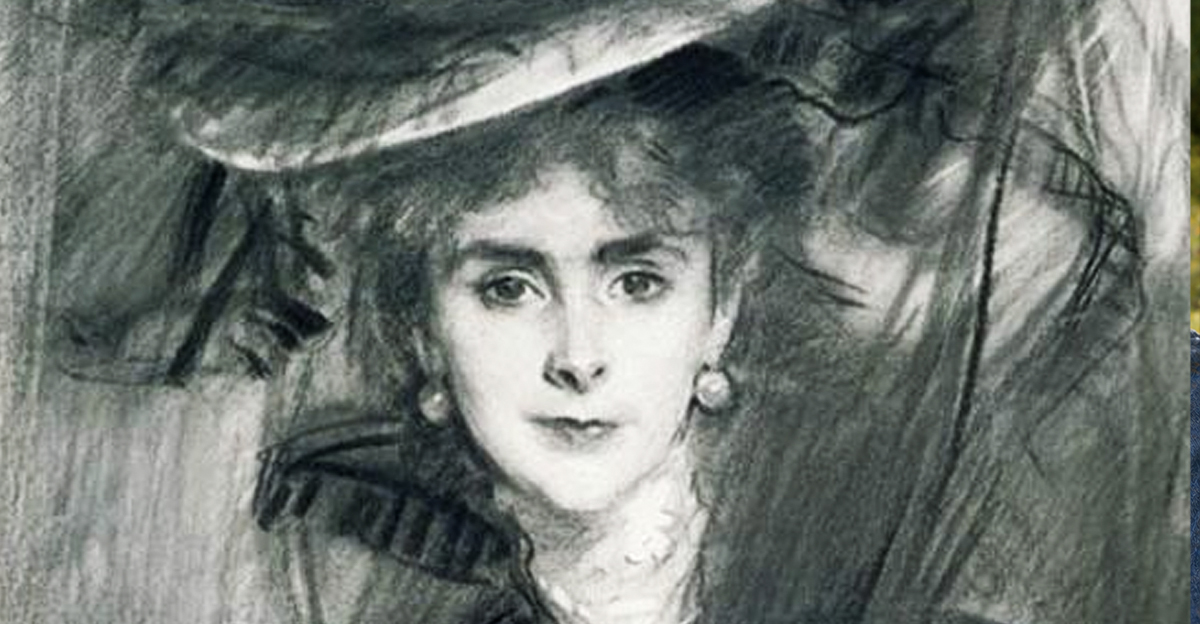 Olga de Meyer portrait, wearing a large hat.