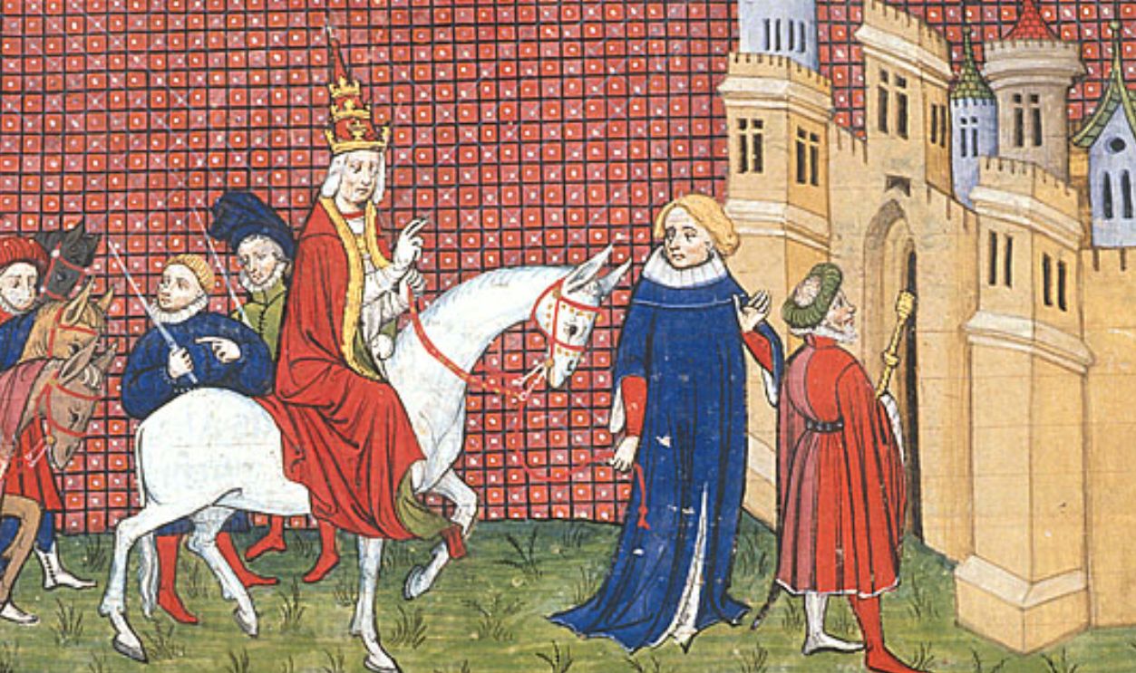 File:Duke of Anjou leading Pope Gregory XI to the palace at Avignon, while cardinals follow.png