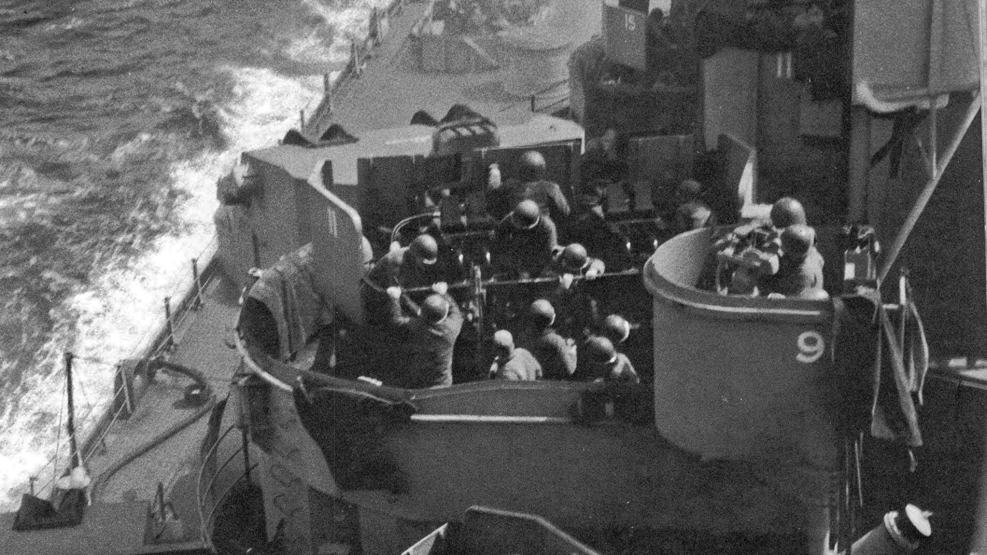 Kamikaze attack on the USS Missouri (BB-63). About to be hit by a Japanese A6M
