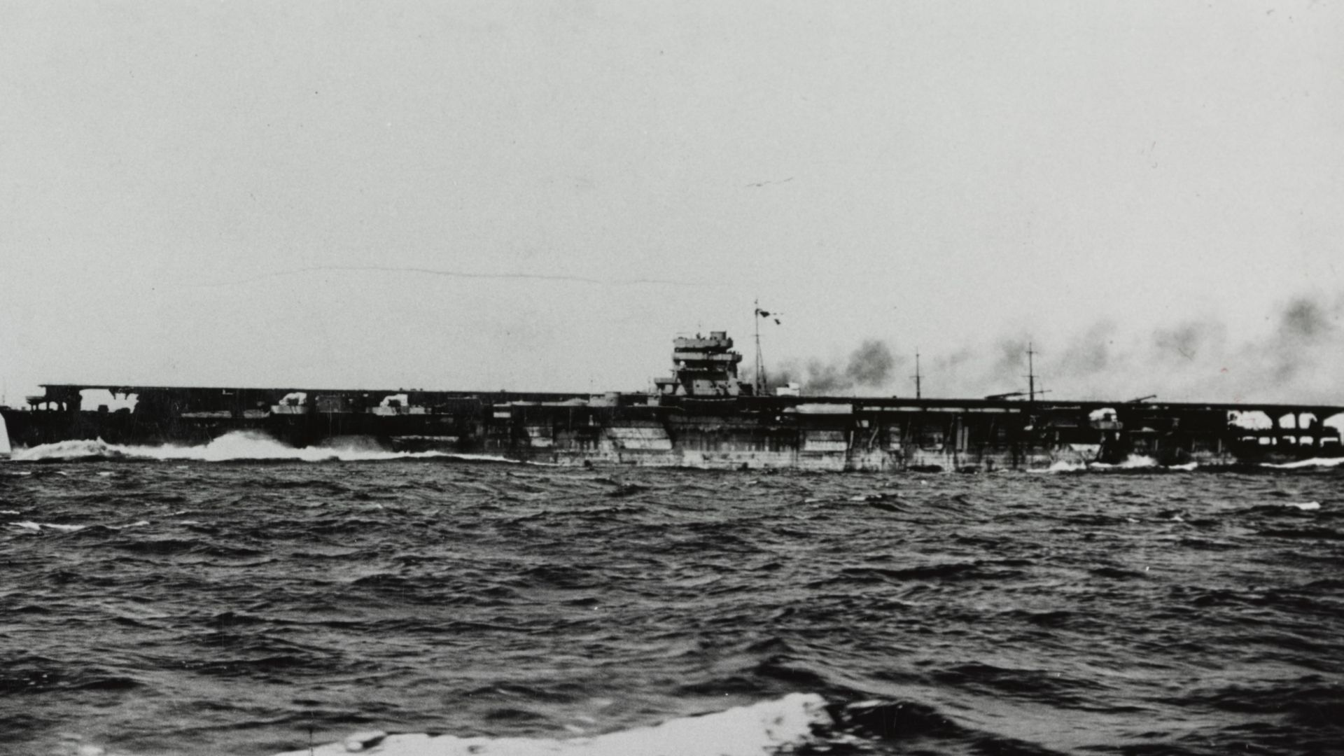 Japanese aircraft carrier Hiryū running speed trials.