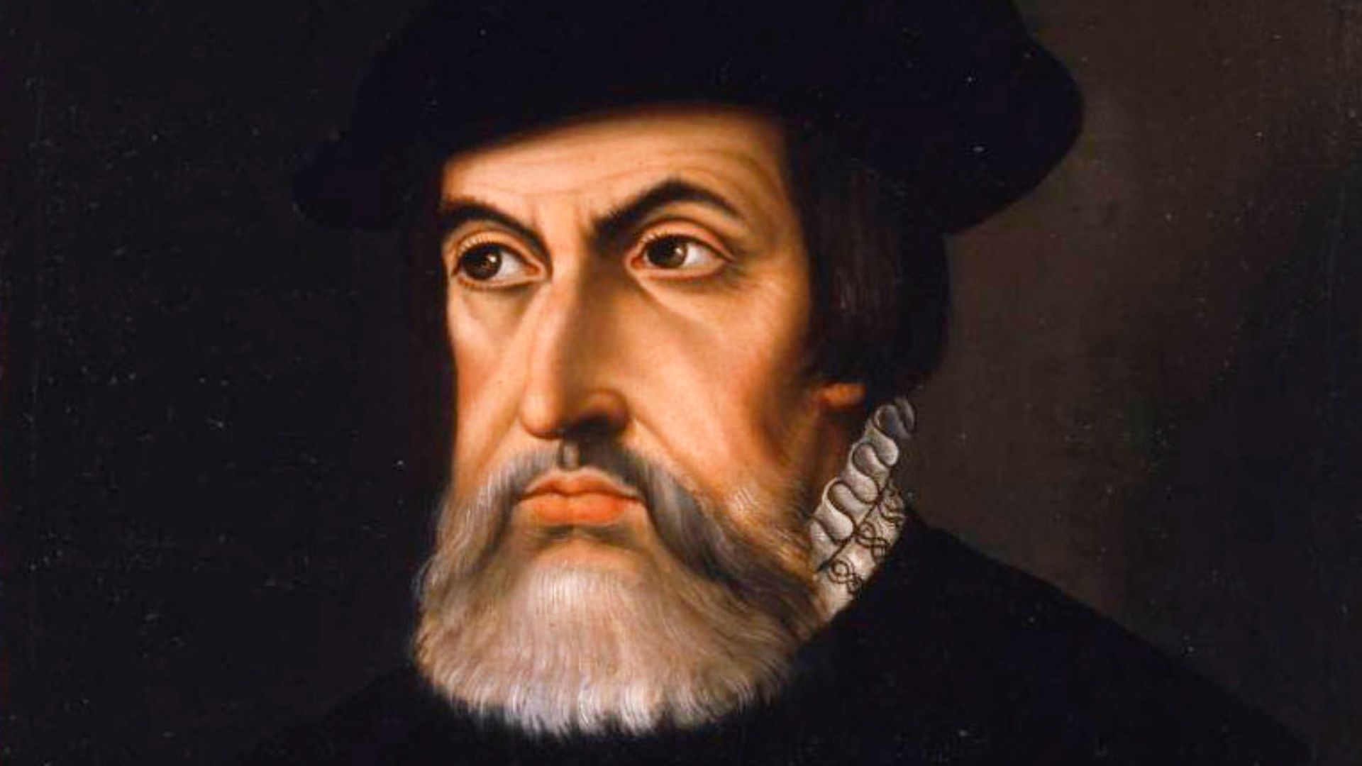 This work is an anonymous portrait of the famous Spanish conqueror Hernán Cortés (C.E.1485-1547), based on the painting sent by the portrayed himself to Paulo Giovio, in which he appeared in profile and with a hat, serving as a model work for many representations of his bust from the C.E.16th century onwards.