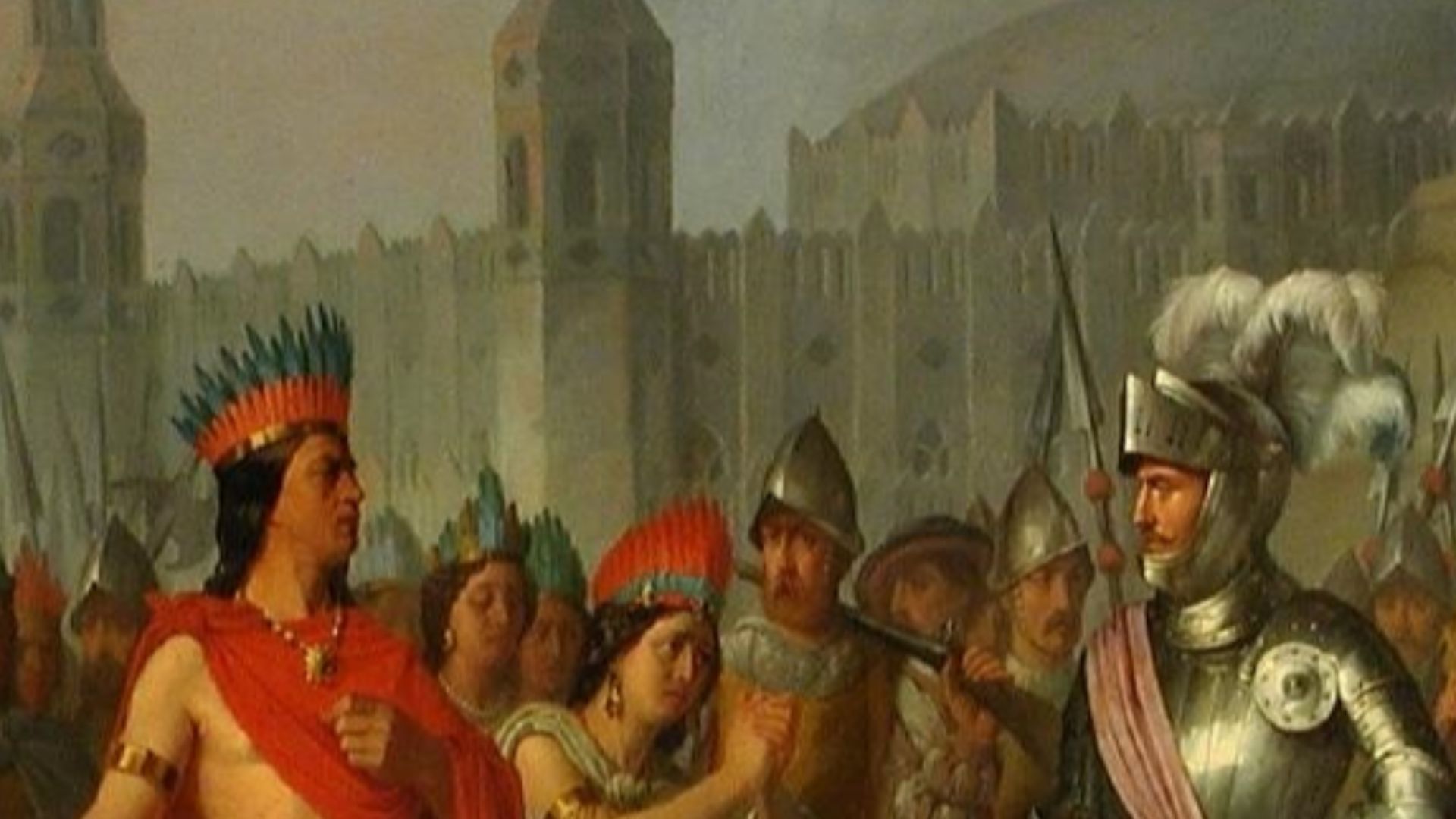 La obra representa el momento en que Cuauhtémoc († 1525), último emperador de los aztecas y conocido como Guatimocín por los conquistadores españoles, fue apresado por estos y por Hernán Cortés, lo que tuvo lugar el día 13 de agosto de 1521. (The work represents the moment in which Cuauhtémoc († 1525), last emperor of the Aztecs and known as Guatimocín by the Spanish conquerors, was captured by them and by Hernán Cortés, which took place on August 13, 1521.)