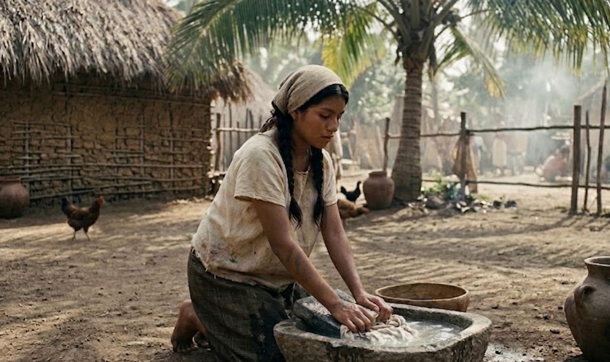  indigenous girl doing chores