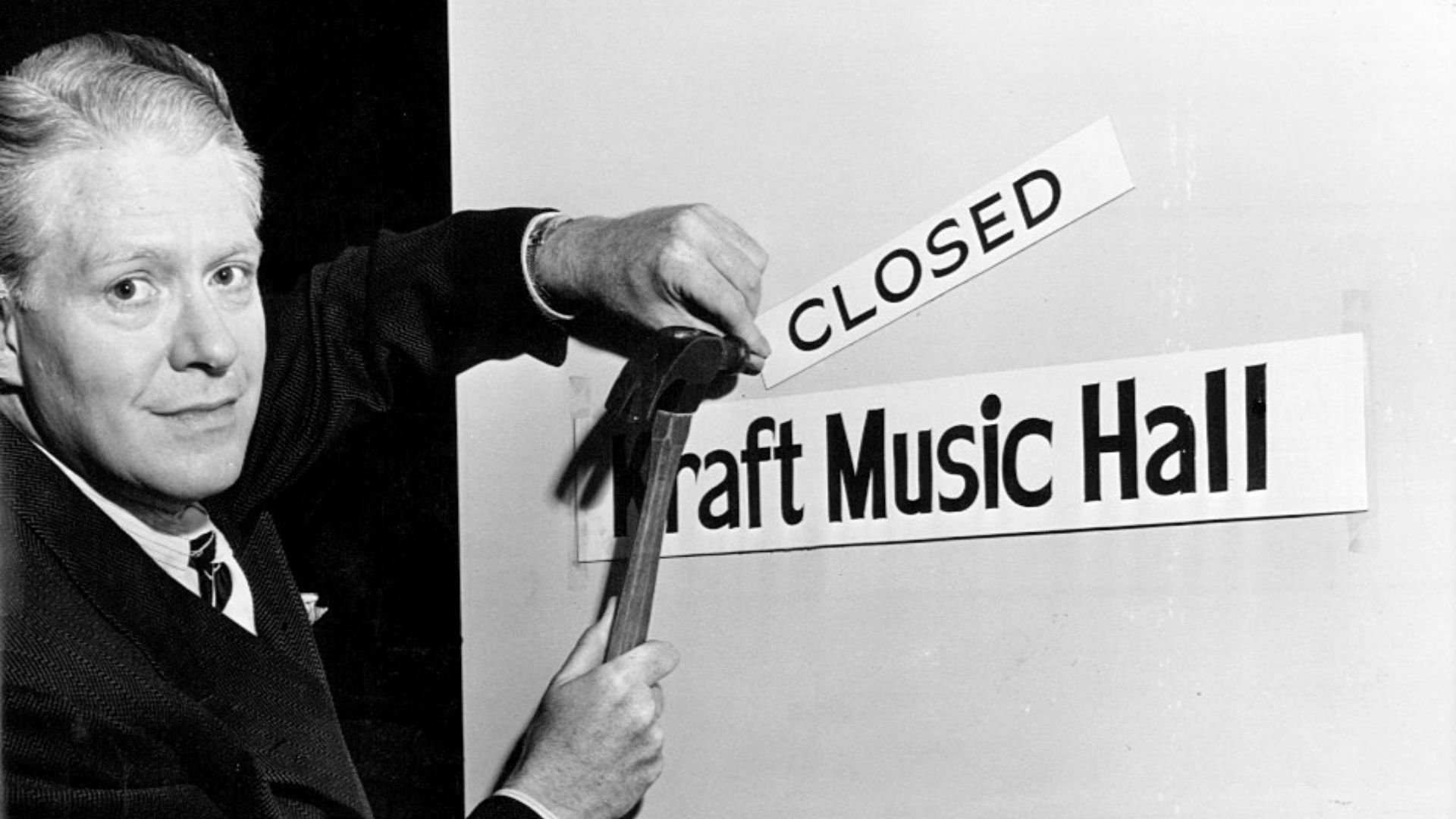 Photo of Nelson Eddy for the radio program Kraft Music Hall.  The photo was taken to mark the end of the radio version of the show, which had been on the air since 1933.  Kraft revived the Music Hall on television, but not until the 1950s.