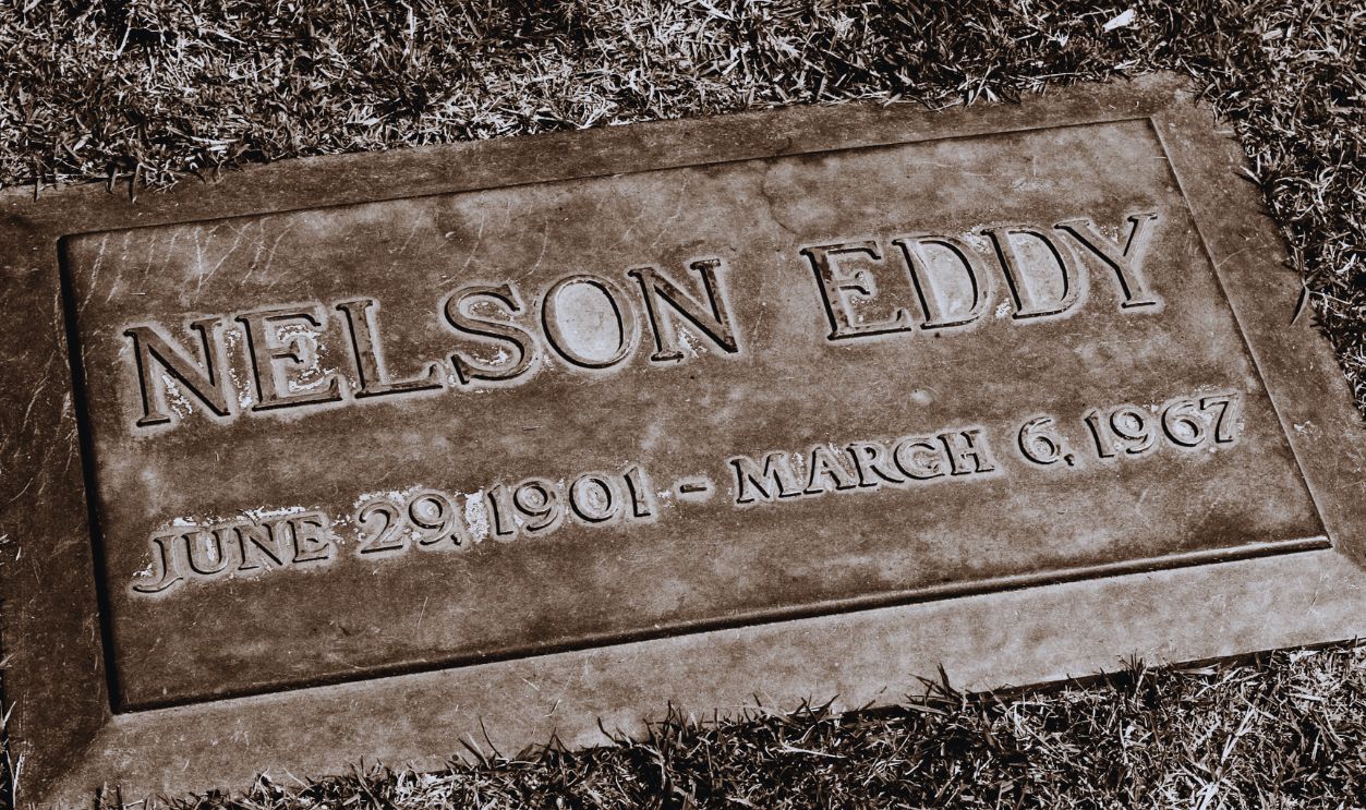 Gettyimages - 539991192, Hollywood Forever Cemetery The gravestone of legendary singer/actor Nelson Eddy 1901-1967 at the Hollywood Forever Cemetery. The historic Hollywood Forever Cemetery is where many of Hollywood's major talent and players are buried.