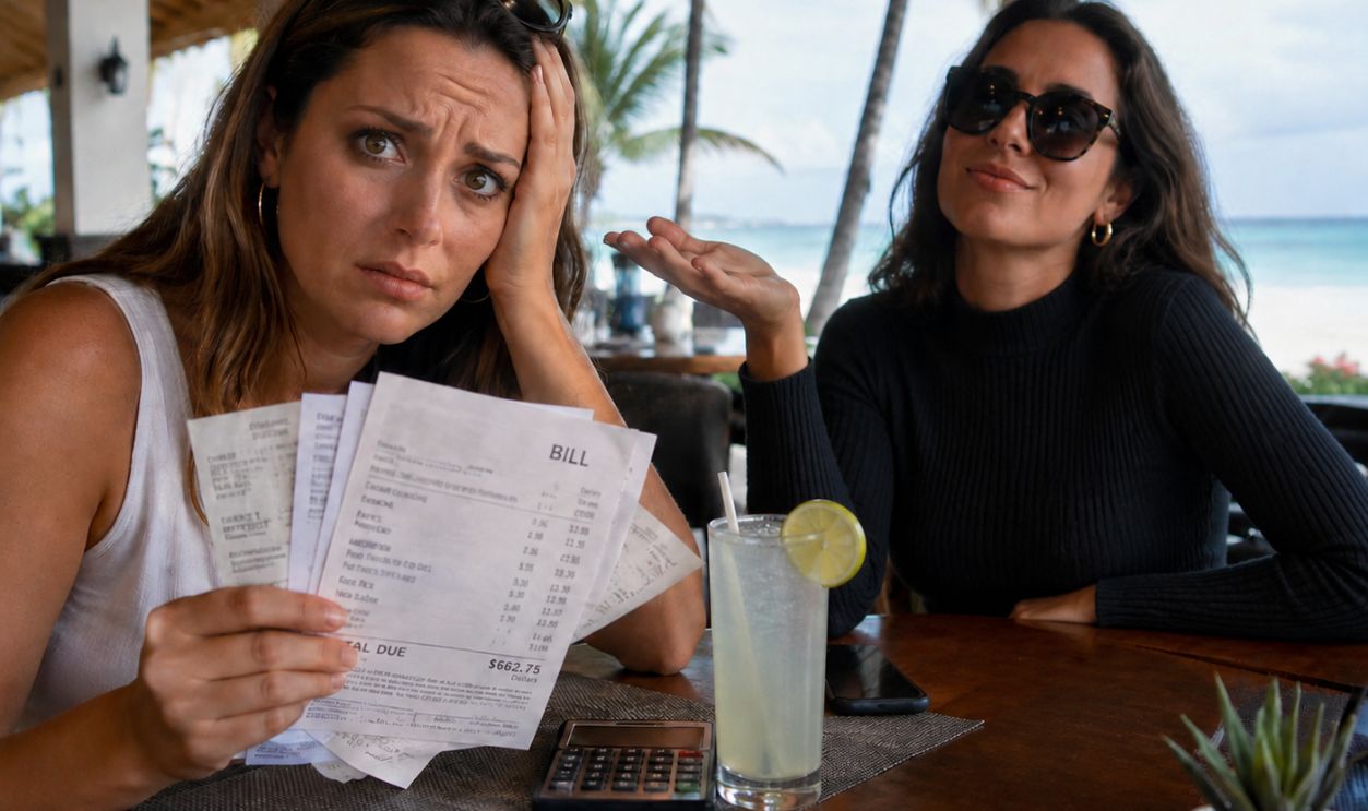 woman shows bills